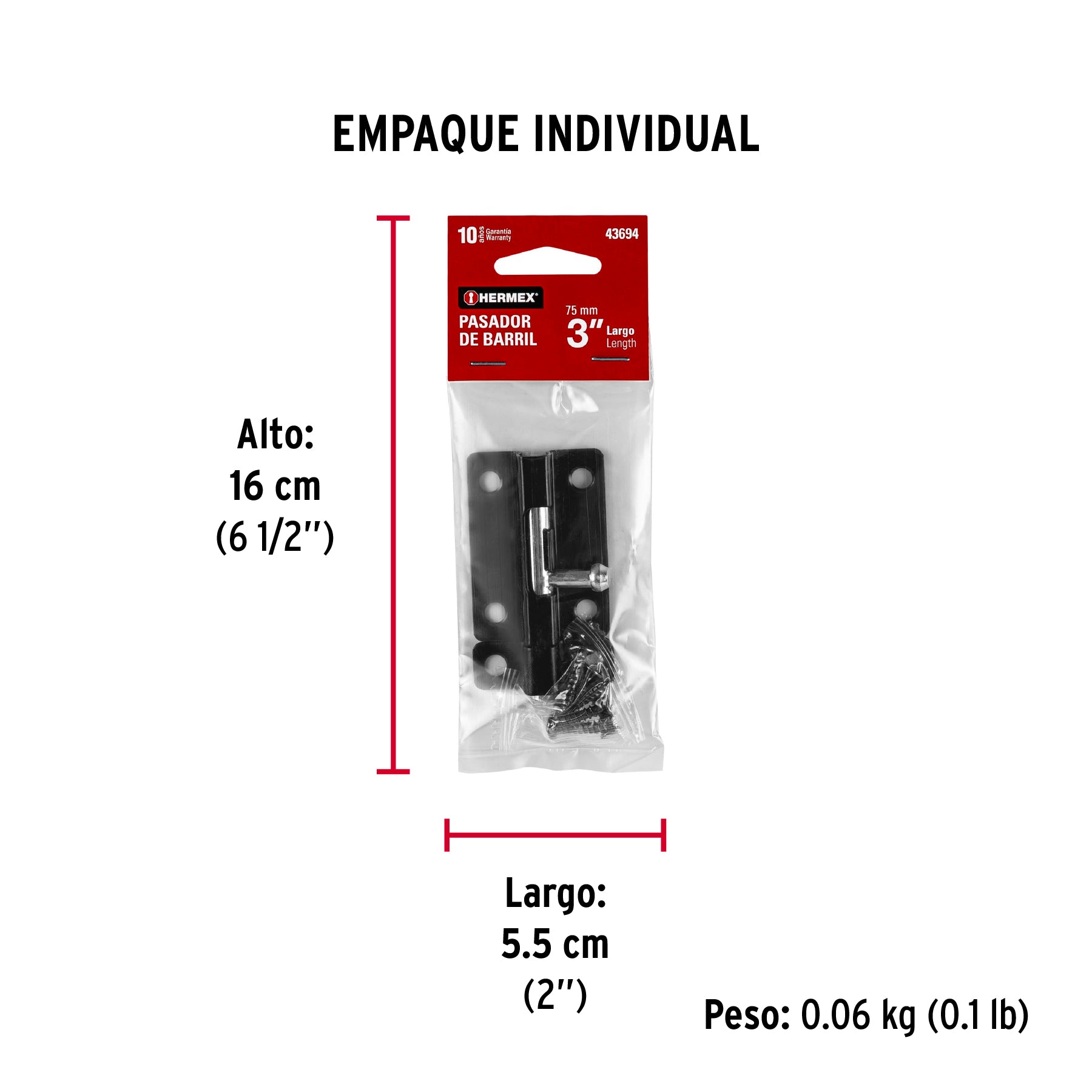 Pasador de acero negro, 3", Hermex Basic