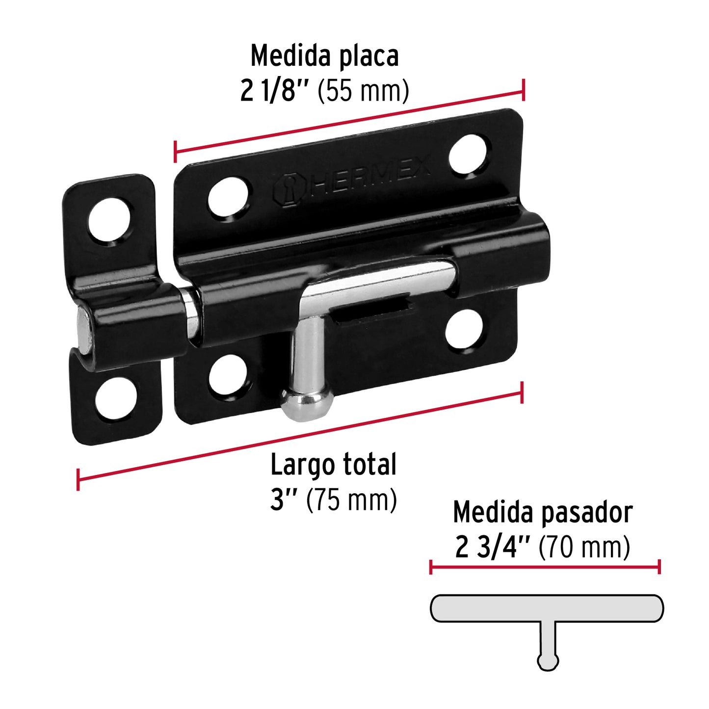 Pasador de acero negro, 3", Hermex Basic