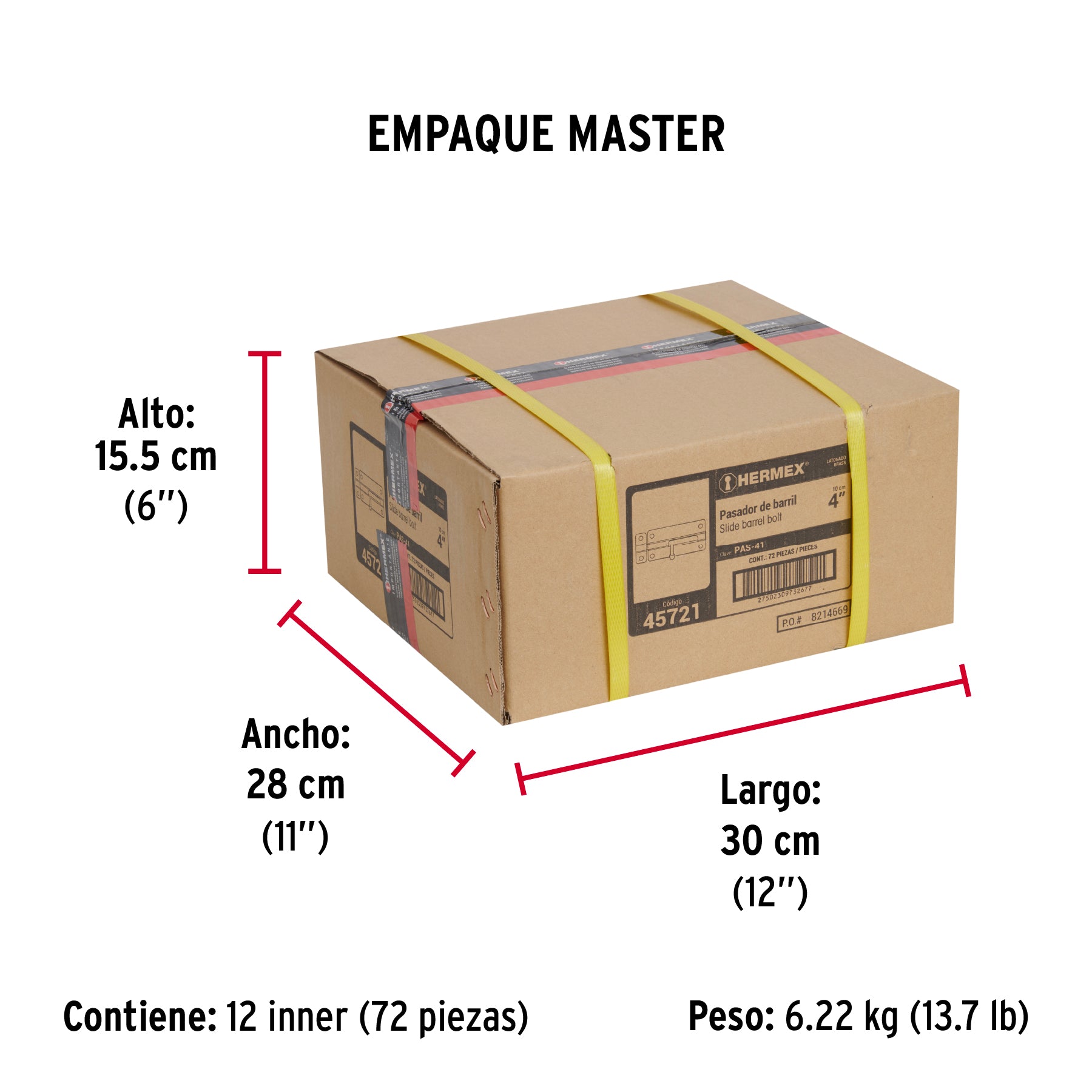 Pasador de barril de acero latón 4', Hermex