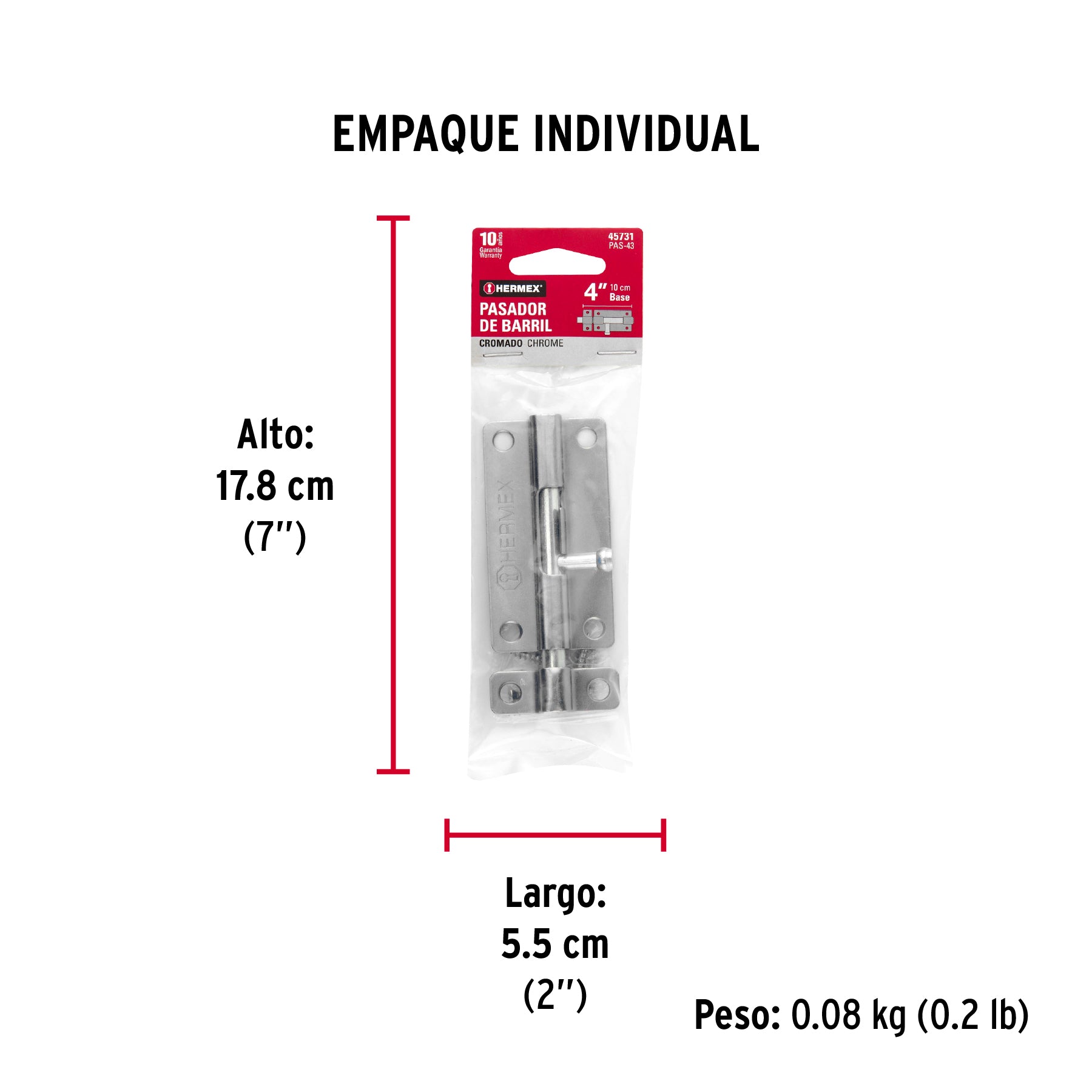 Pasador de barril de acero cromo 4', Hermex
