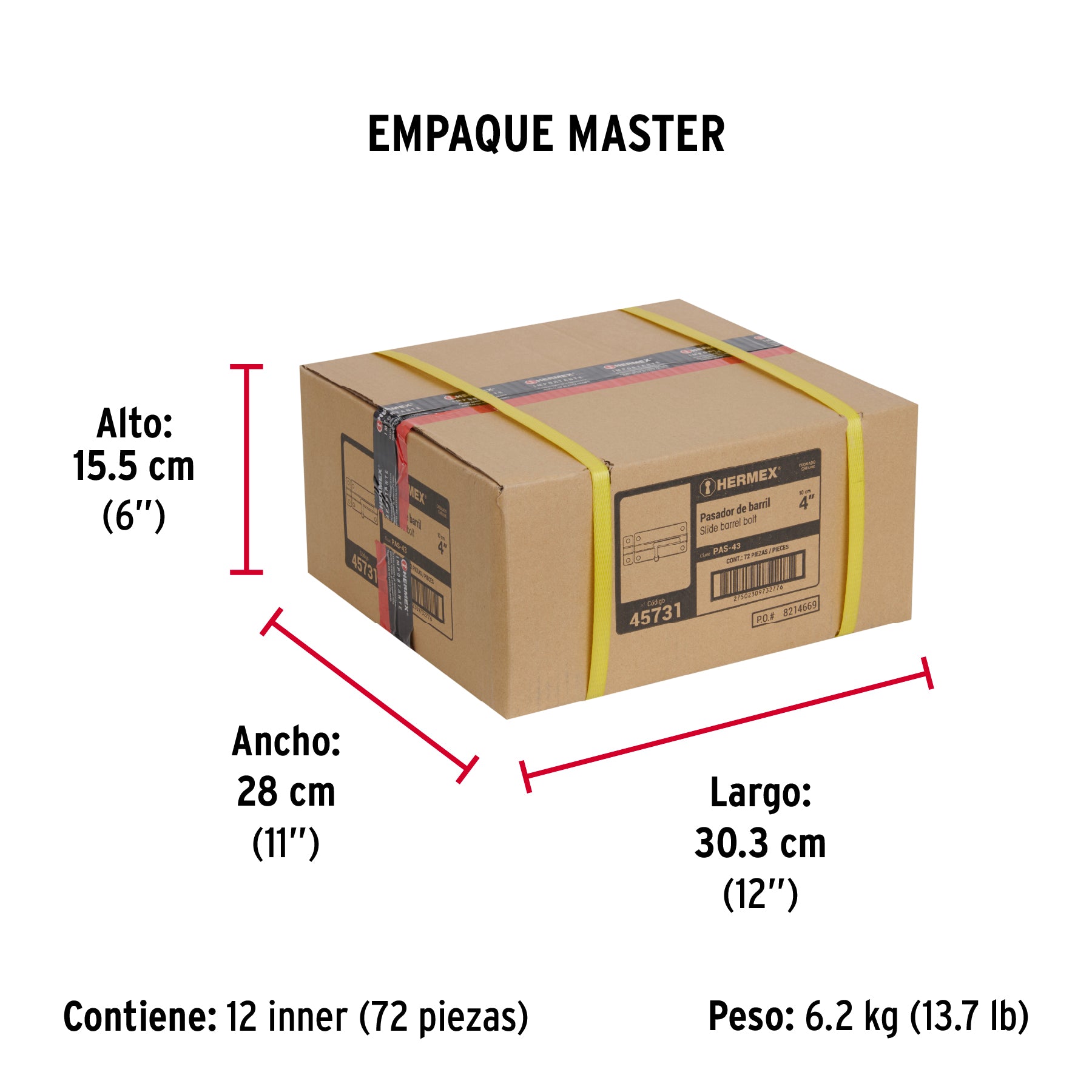 Pasador de barril de acero cromo 4', Hermex
