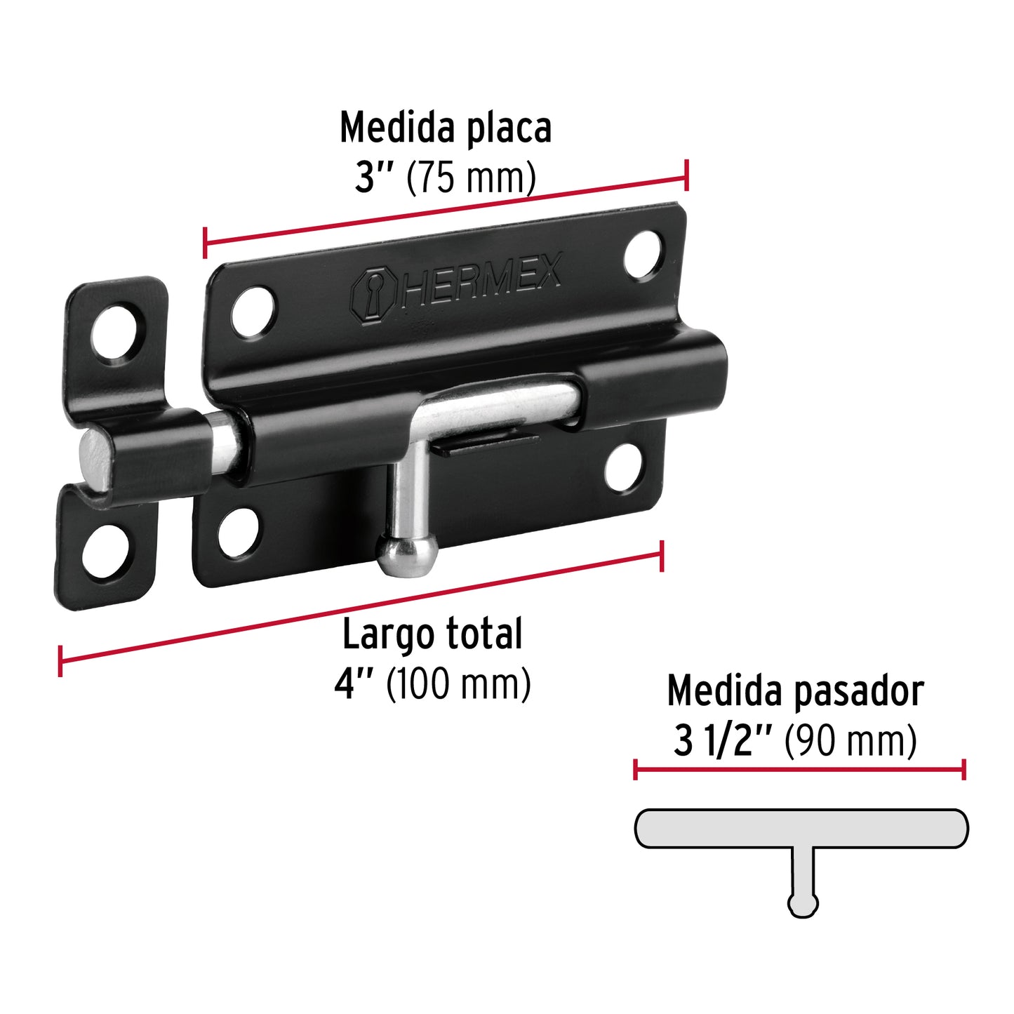 Pasador de acero negro, 4", Hermex Basic