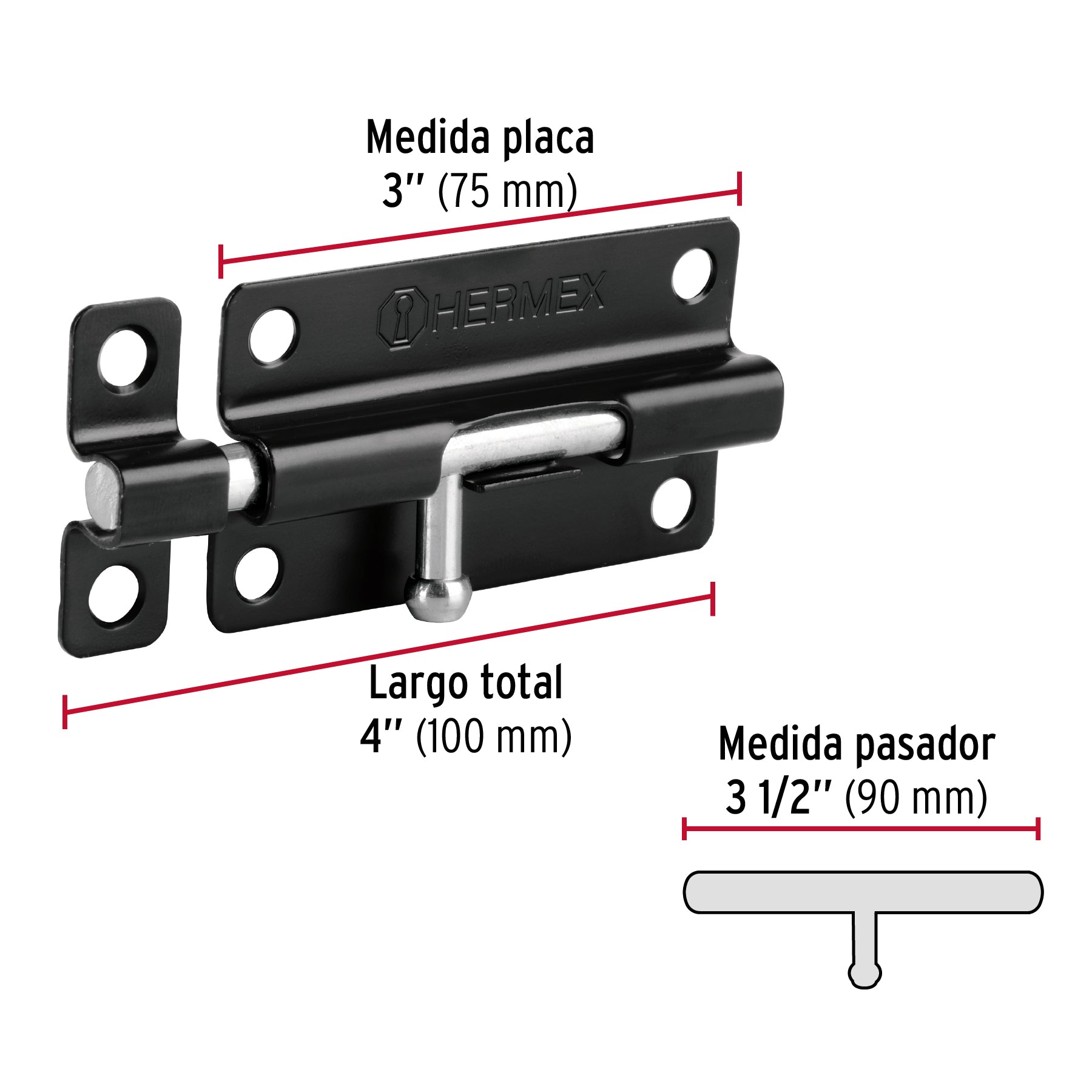Pasador de acero negro, 4", Hermex Basic