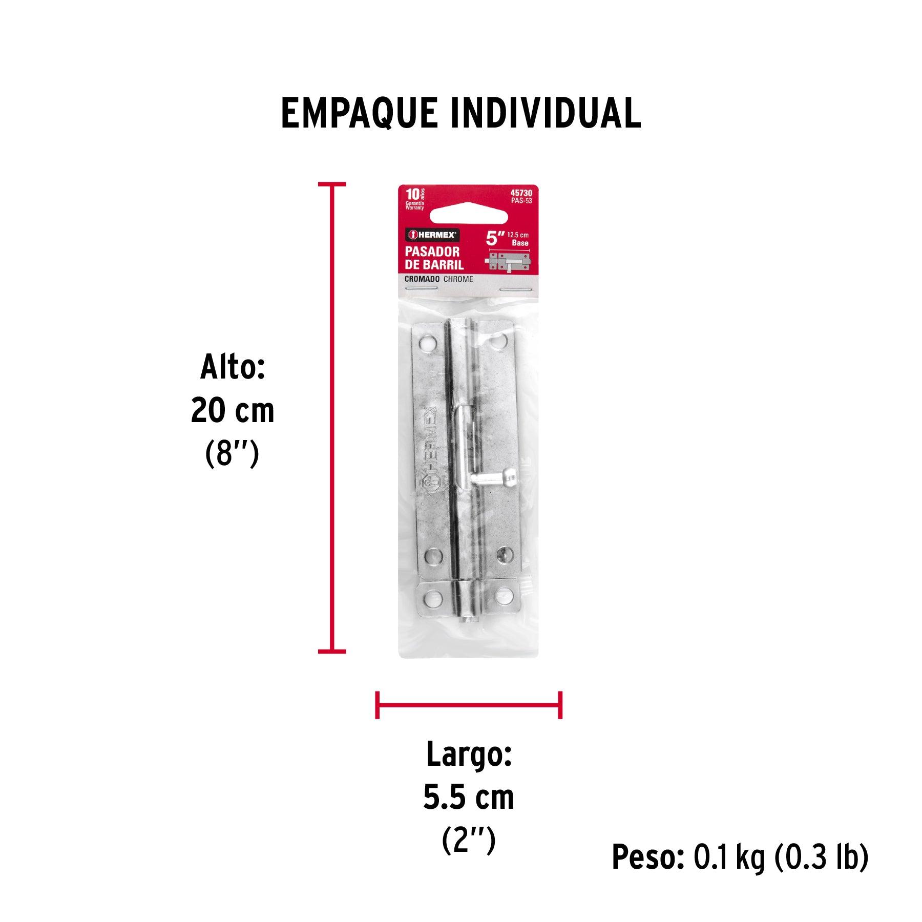 Pasador de barril de acero cromo 5', Hermex