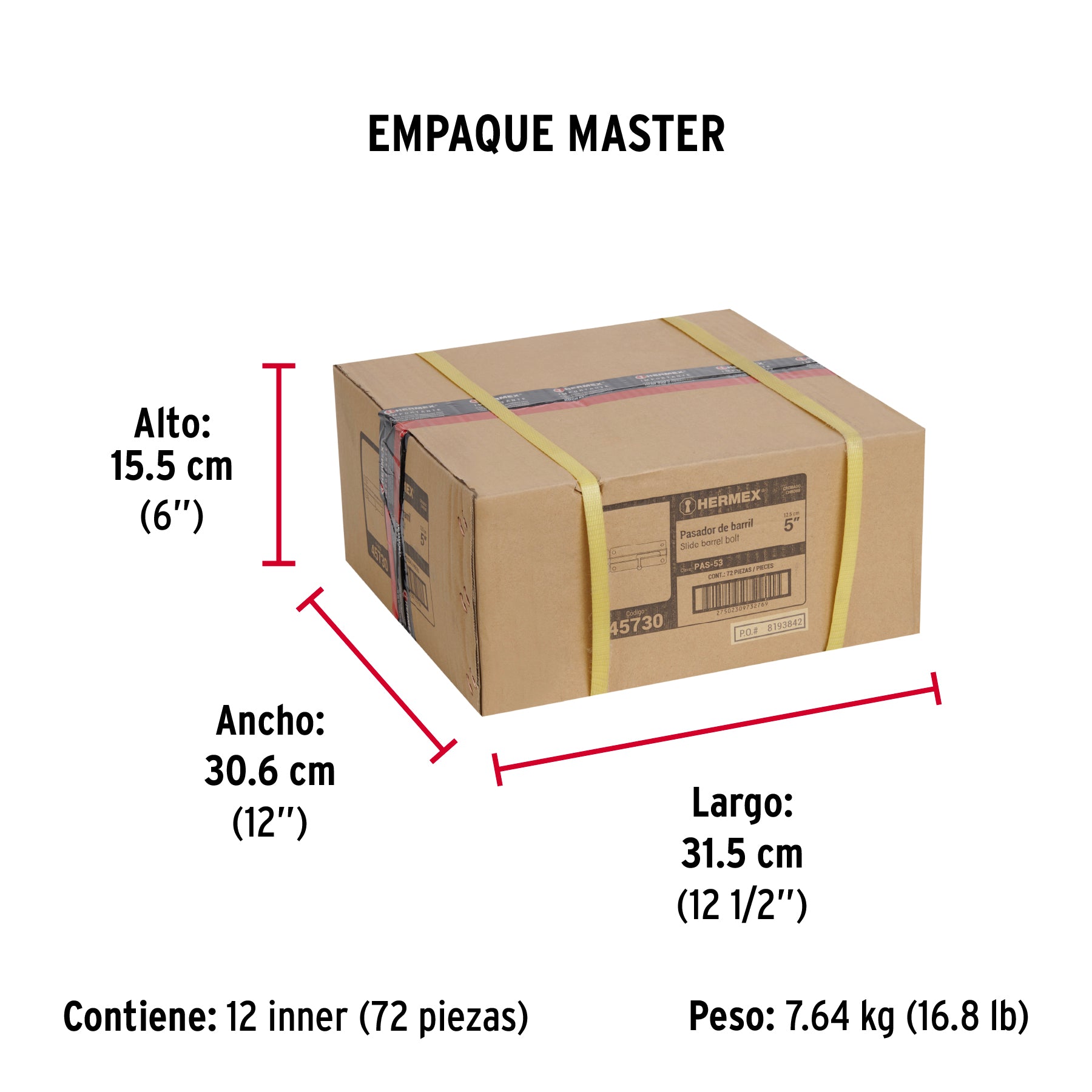 Pasador de barril de acero cromo 5', Hermex