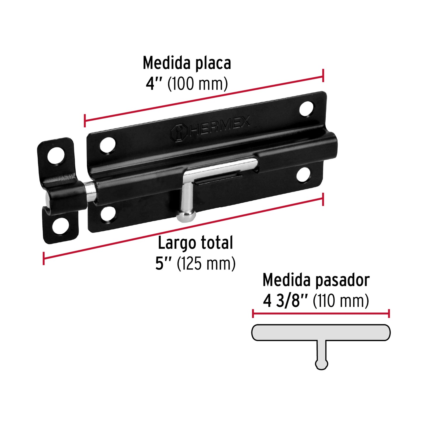 Pasador de acero negro, 5", Hermex Basic