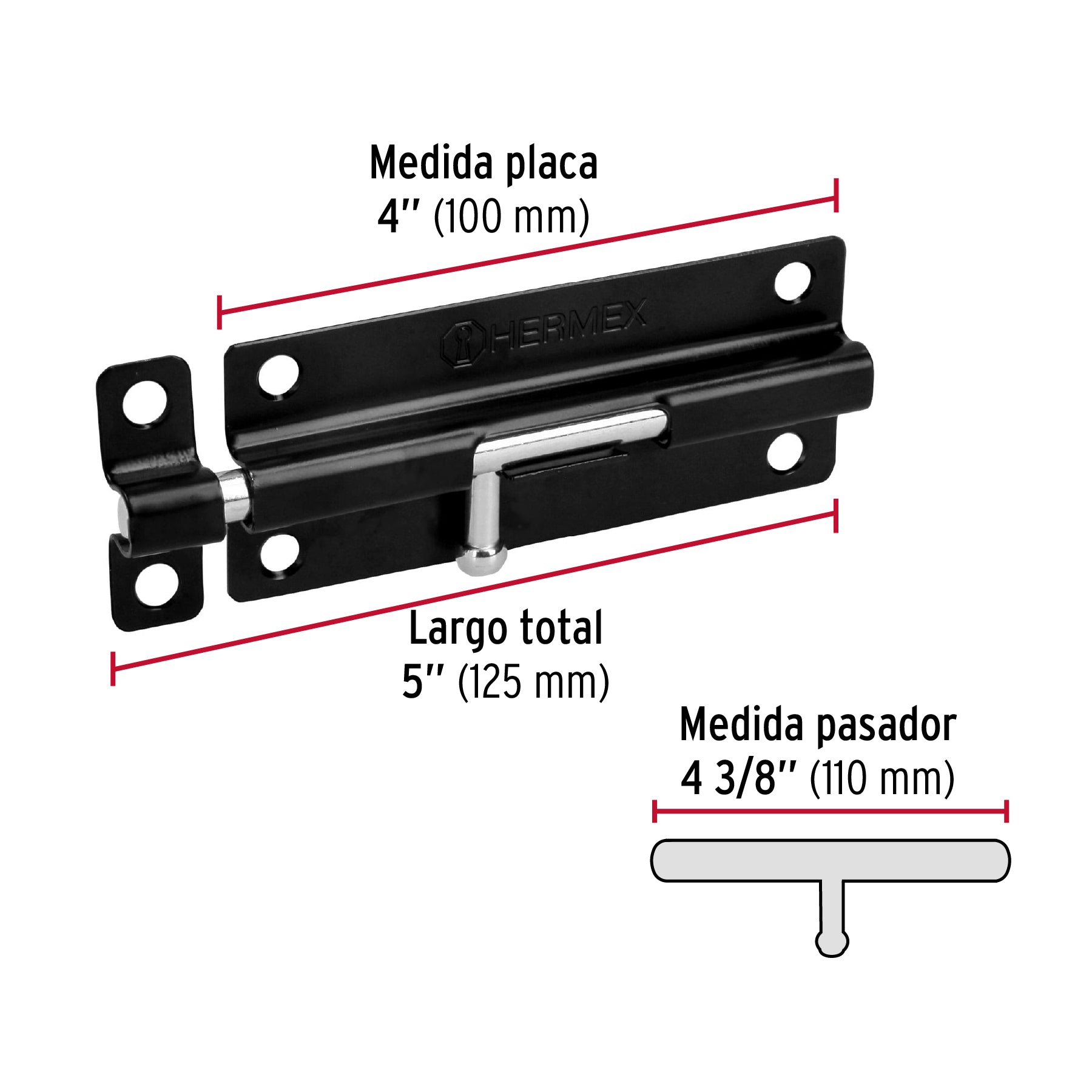 Pasador de acero negro, 5", Hermex Basic