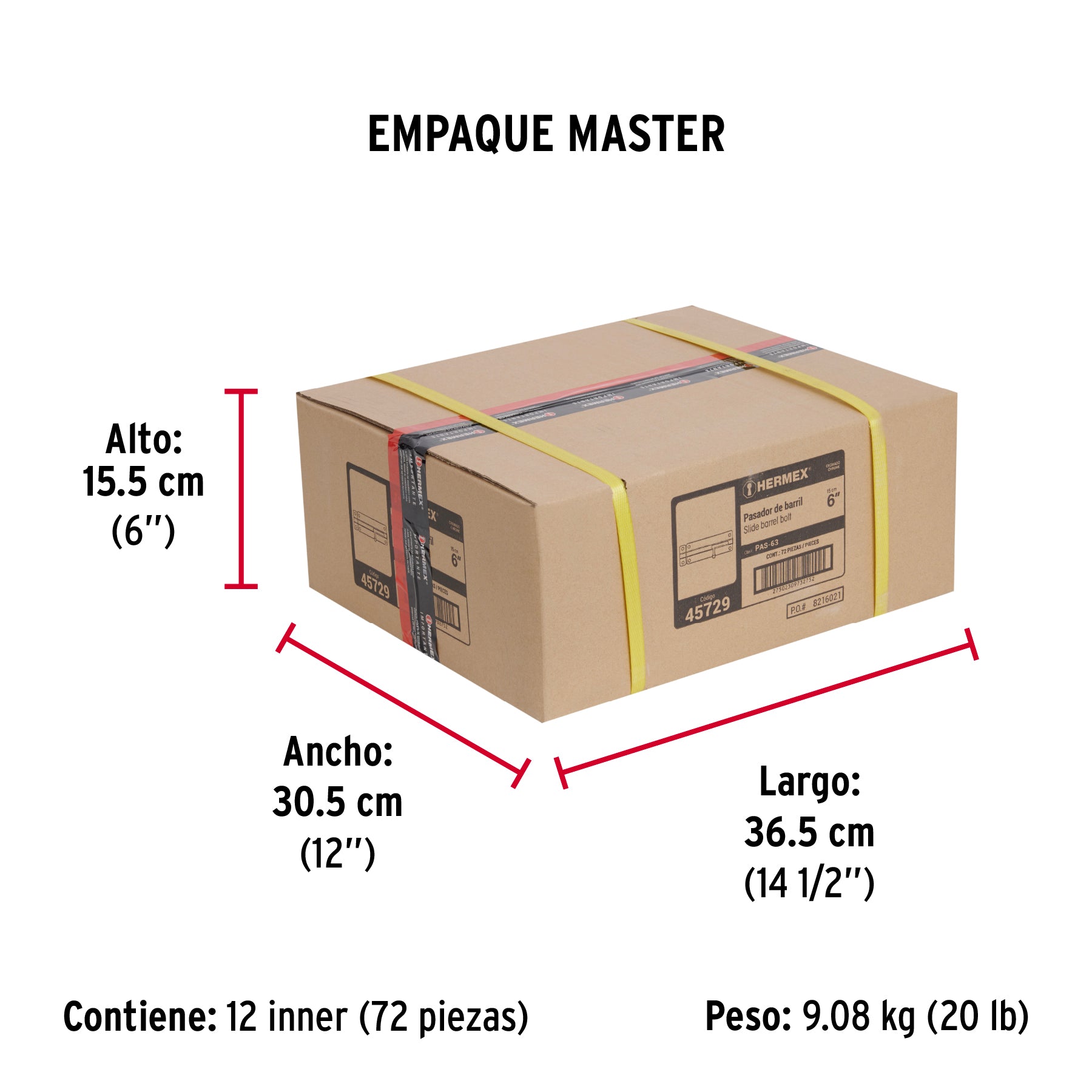 Pasador de barril de acero cromo 6', Hermex