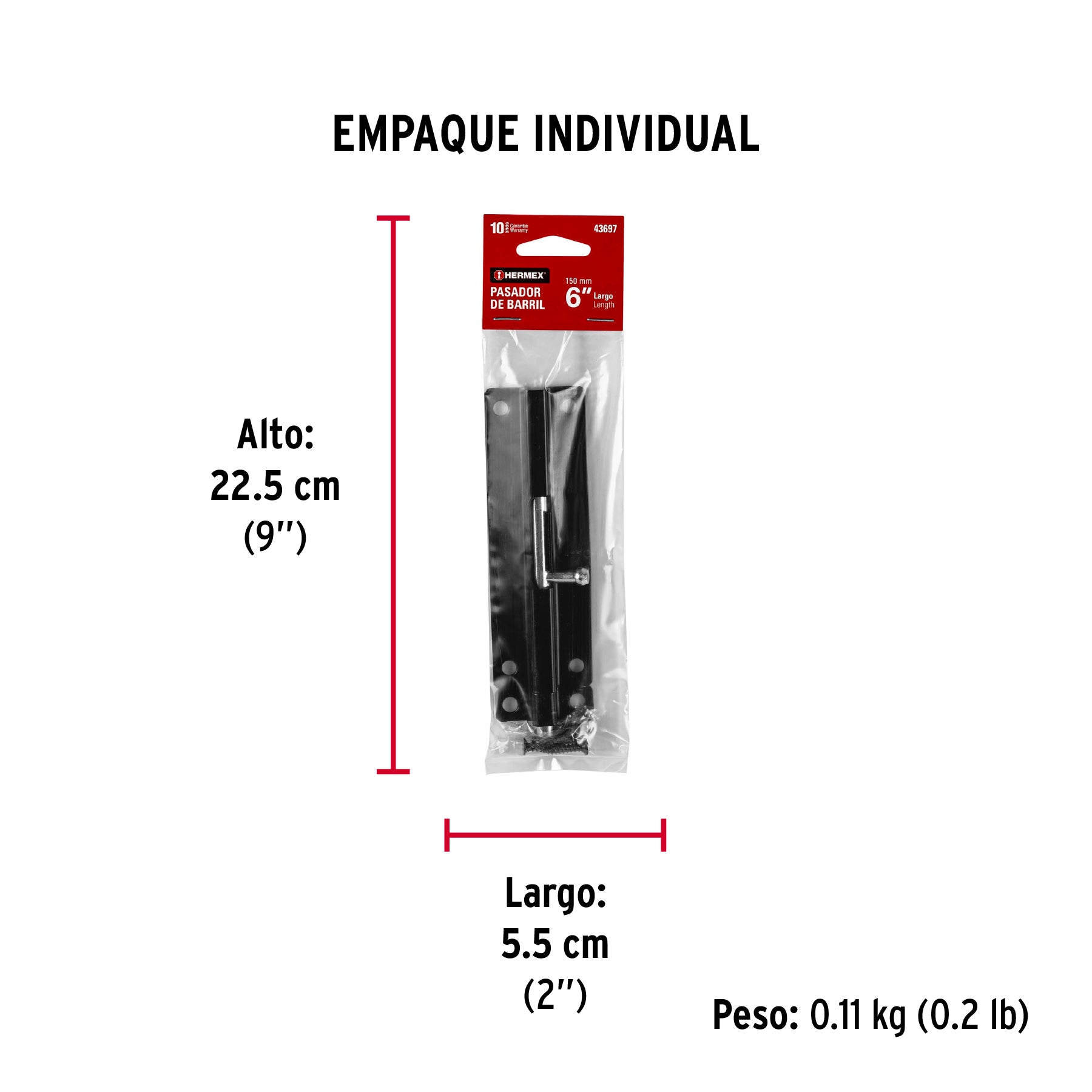 Pasador de acero negro, 6", Hermex Basic