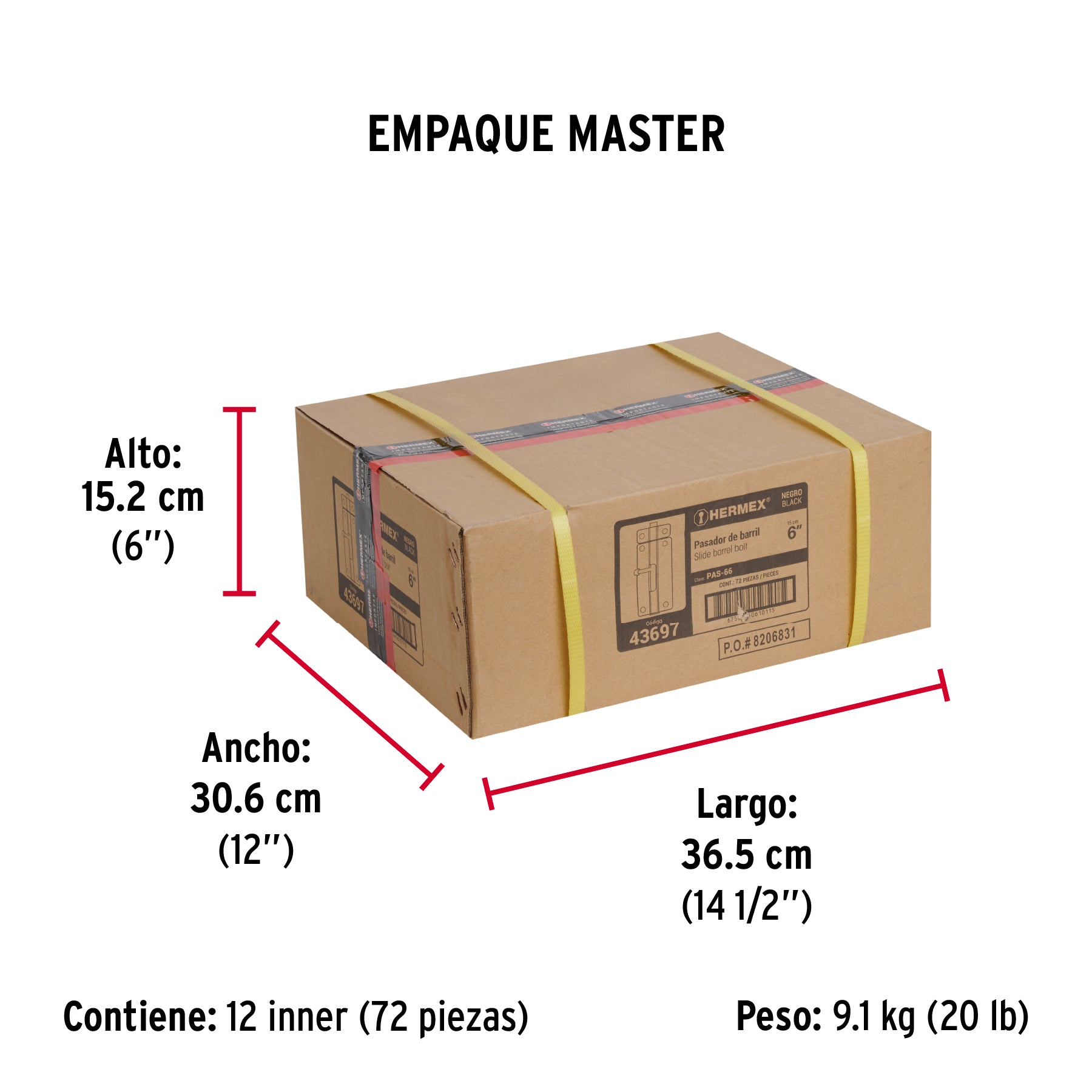 Pasador de acero negro, 6", Hermex Basic