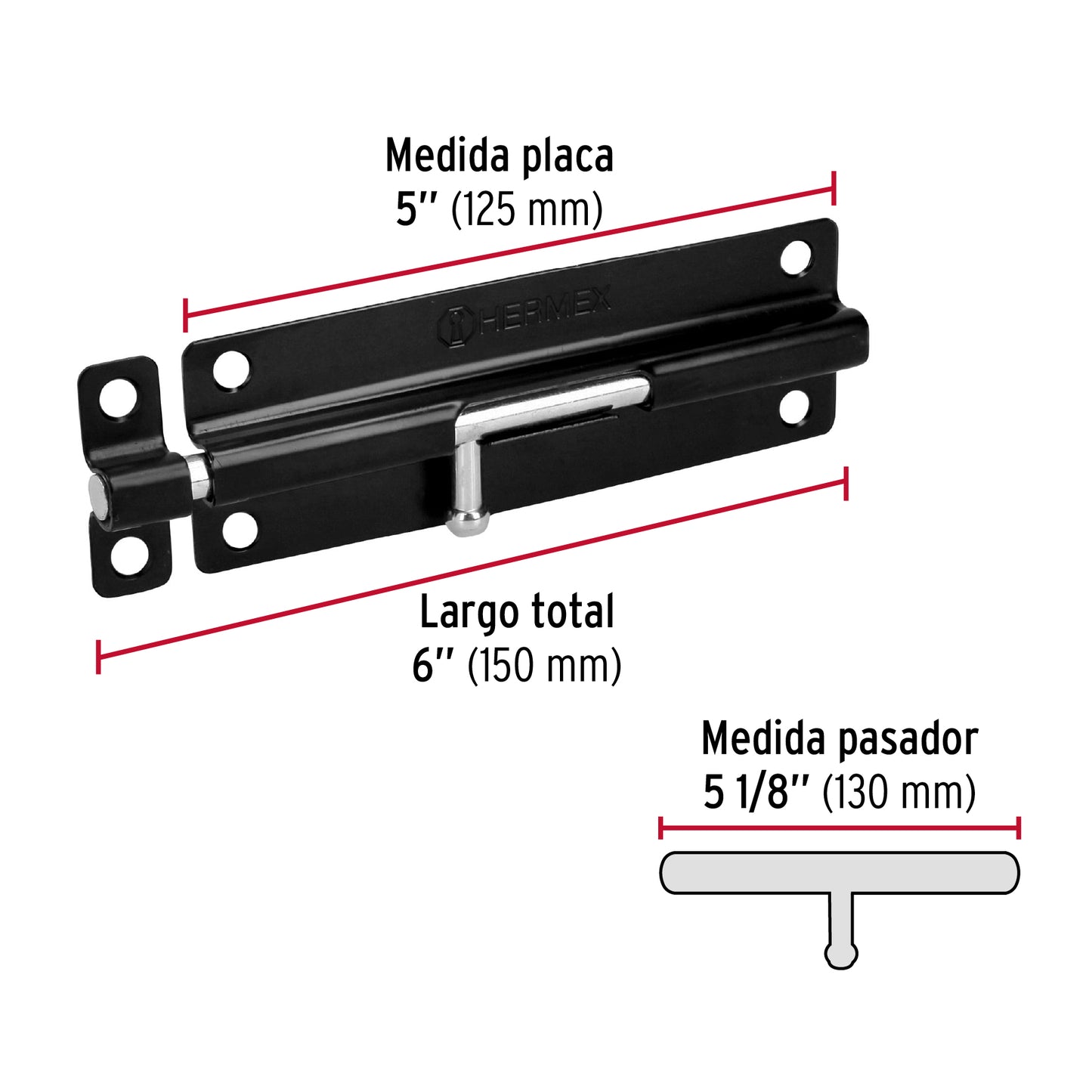 Pasador de acero negro, 6", Hermex Basic