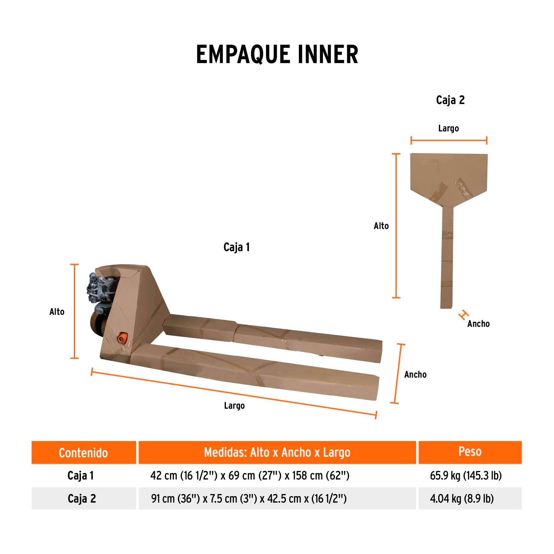 Patín traspaleta 2.5 ton. Ruedas de poliuretano