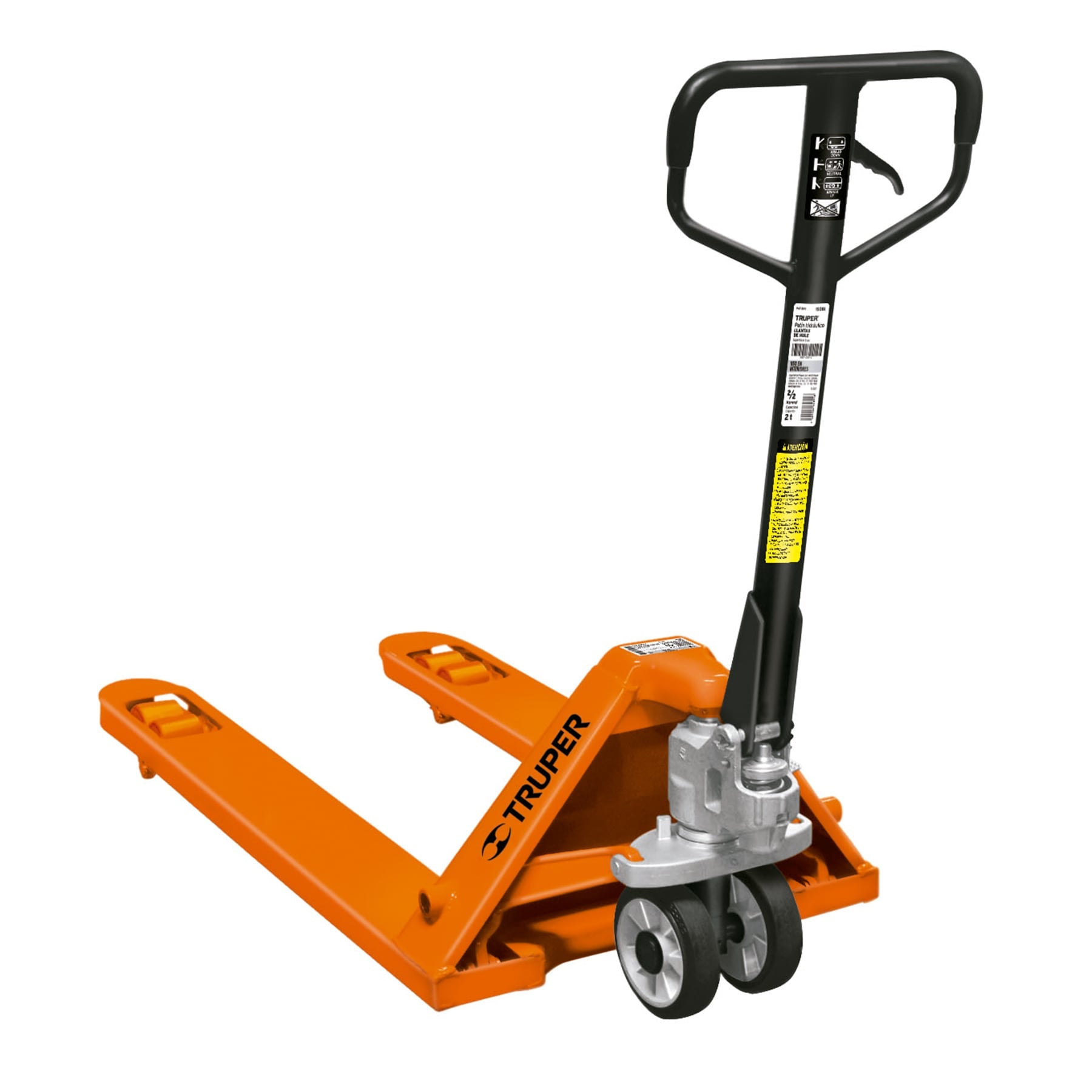 Patín traspaleta 2 ton.Ruedas delanteras de pu,traseras hule