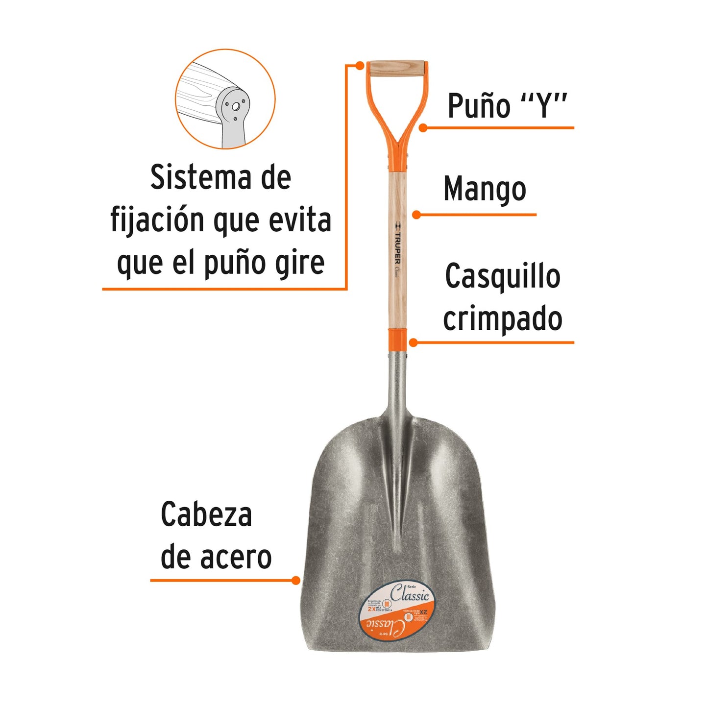 Pala classic carbonera, puño "y", extra grande