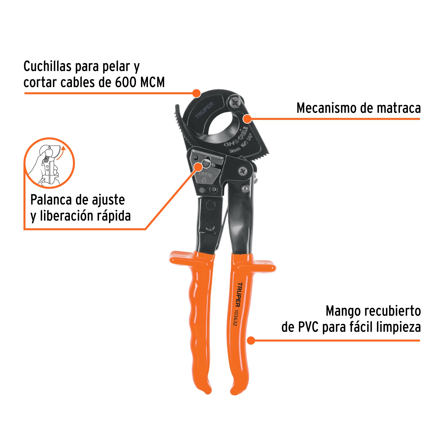 Pinzas cortacable de trinquete 10', Truper Expert