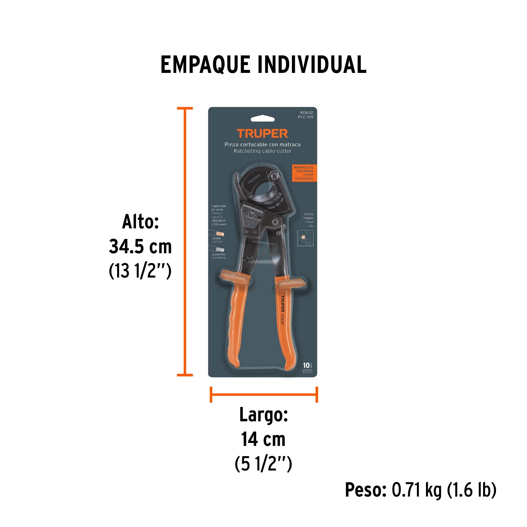 Pinzas cortacable de trinquete 10', Truper Expert