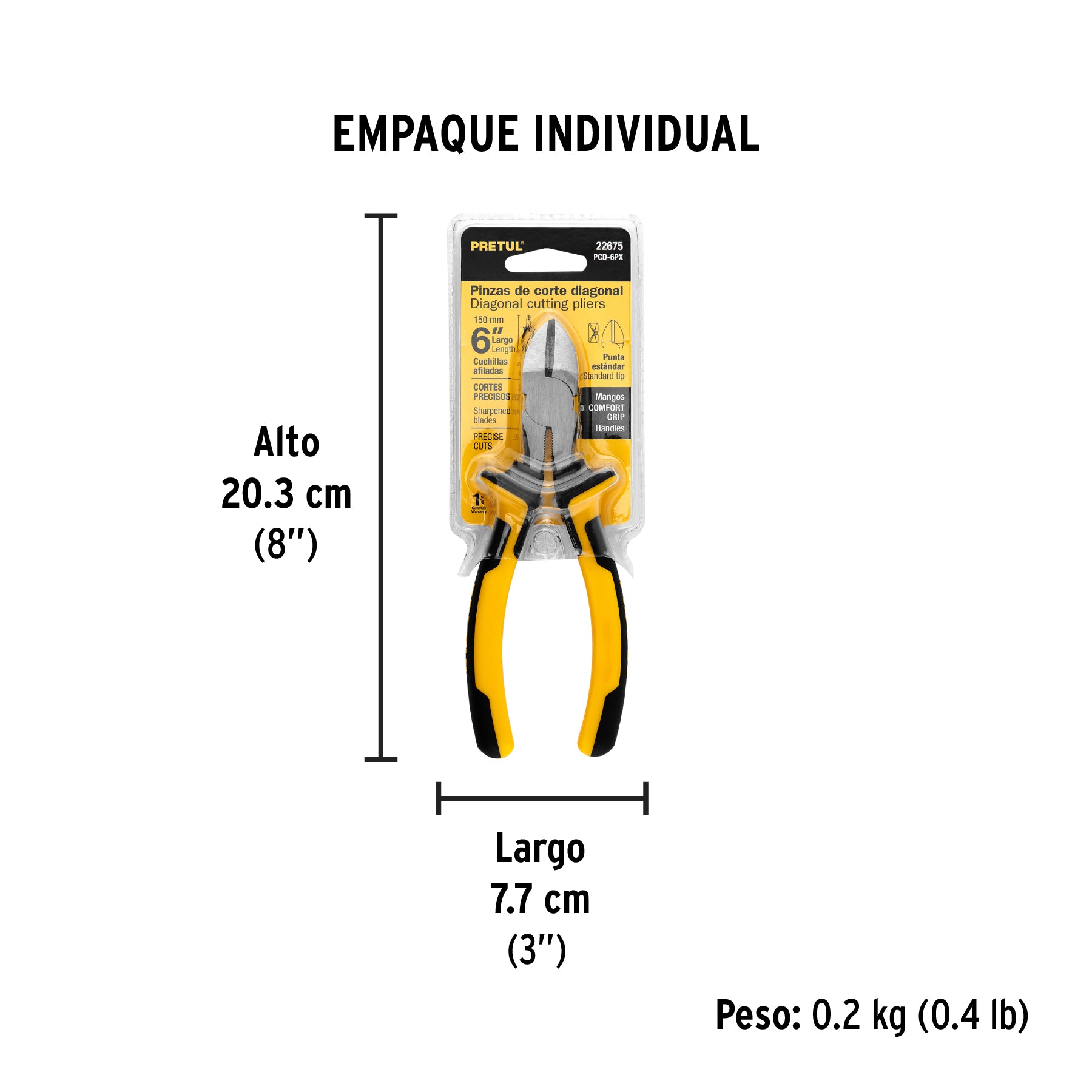 Pinza corte diagonal 6", mango comfort grip, pretul