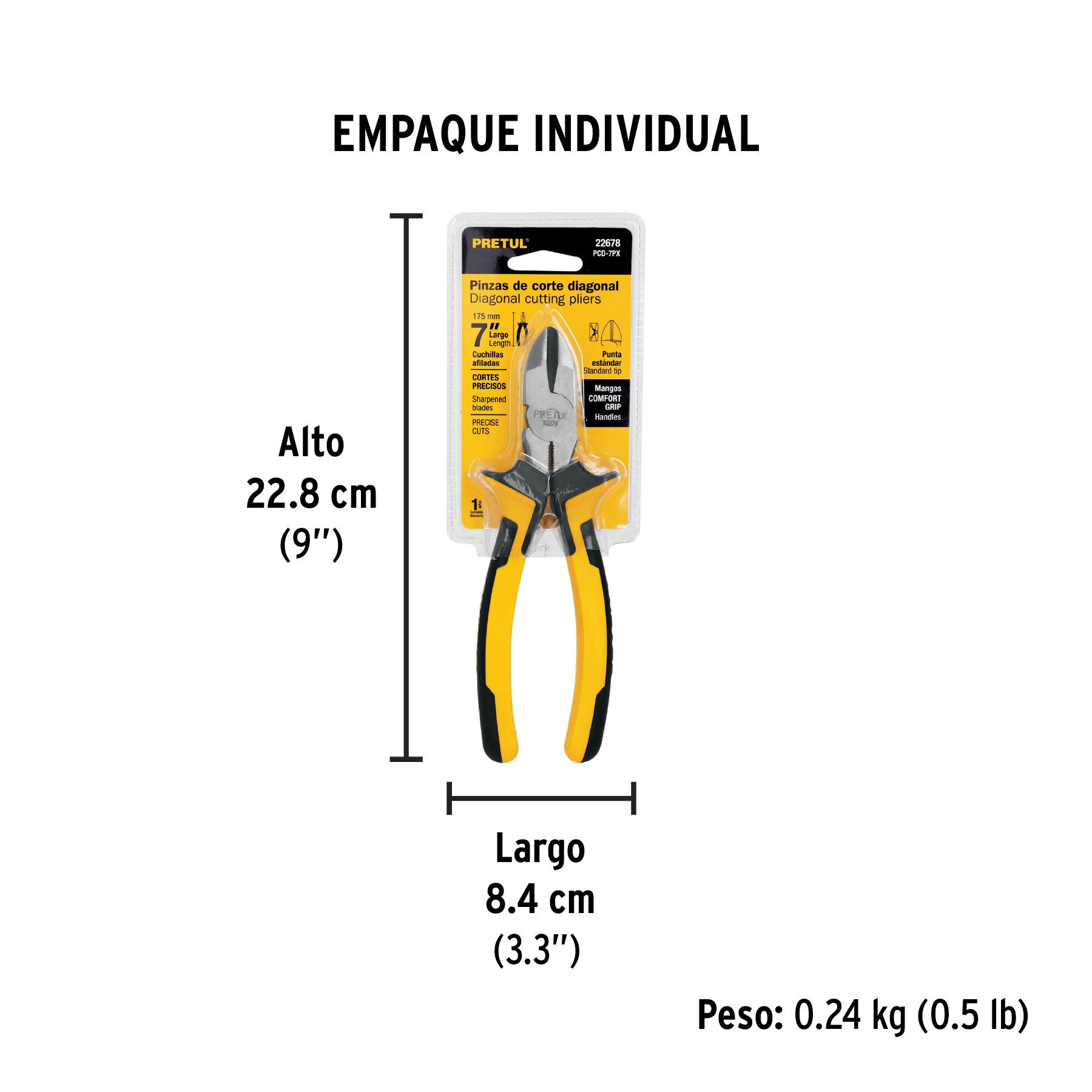 Pinza de corte diagonal 7", mango comfort grip, Pretul