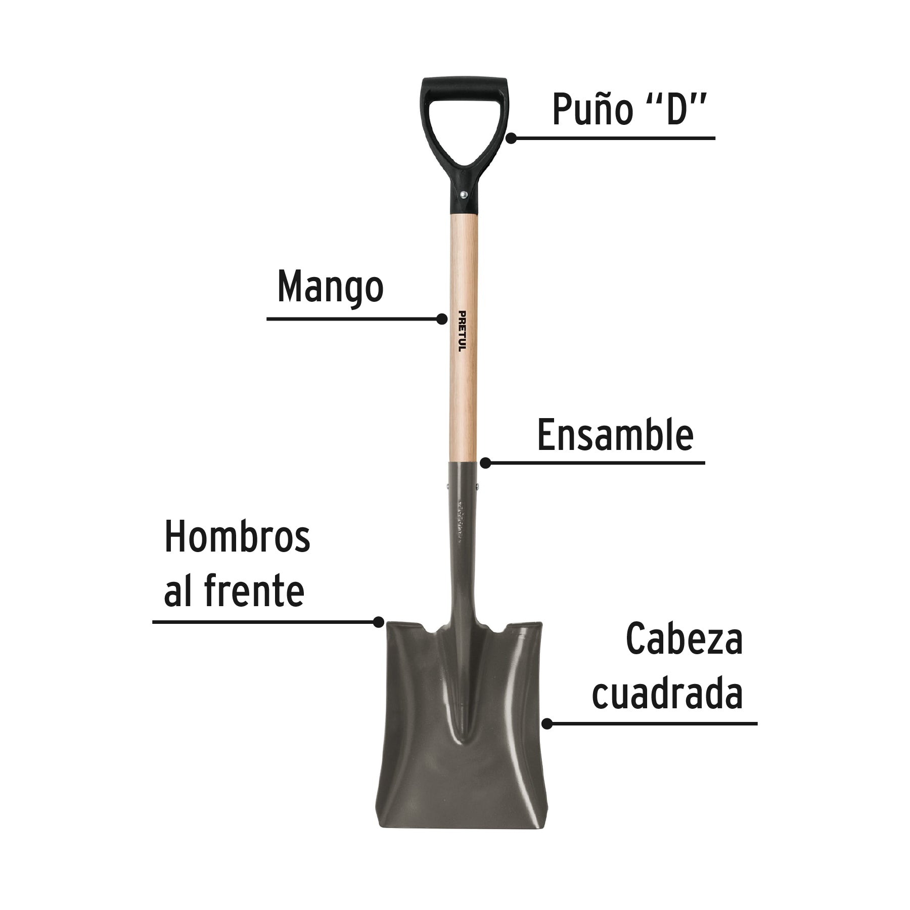 Pala cuadrada, puño "d", pretul