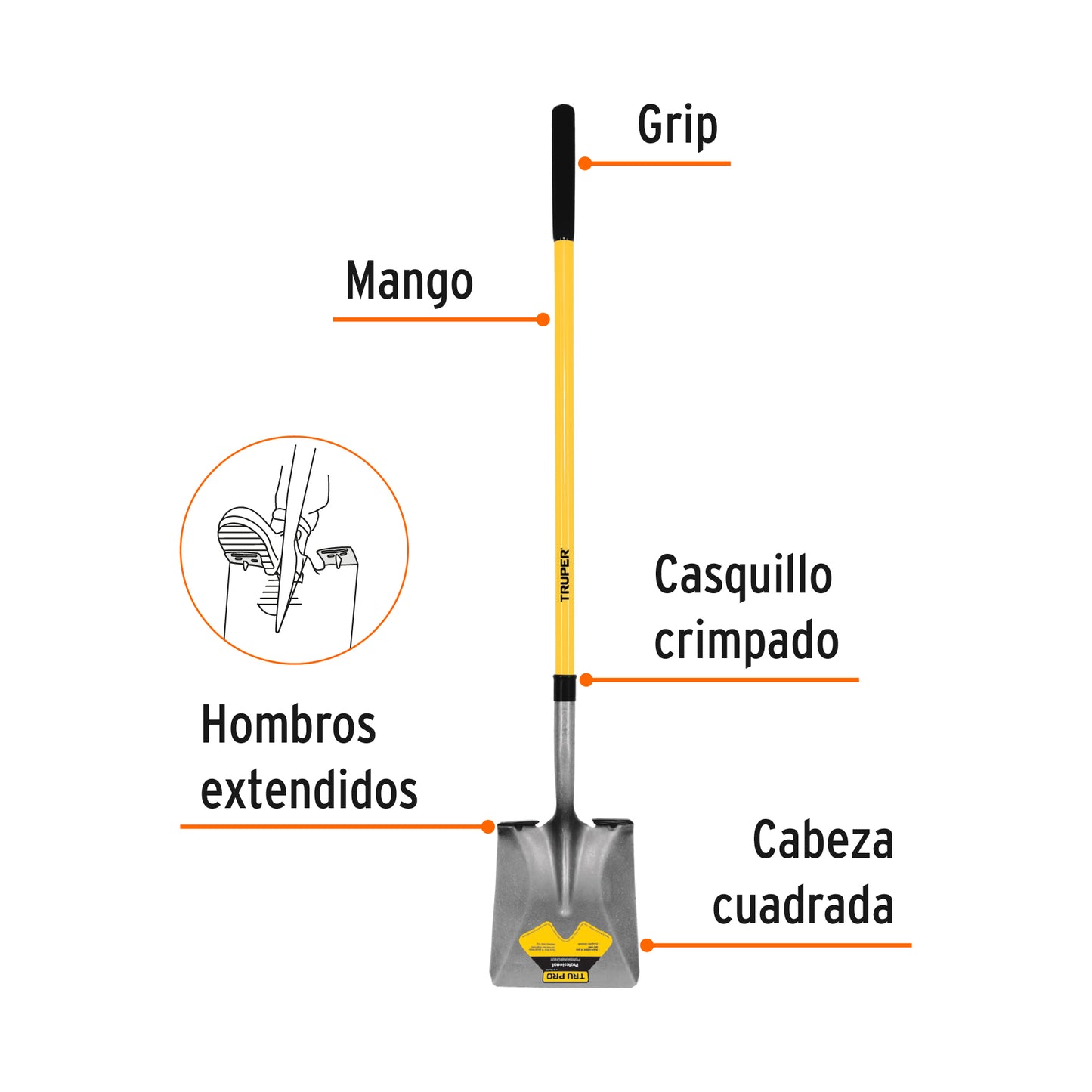Pala tru glass cuadrada, mango largo 50"