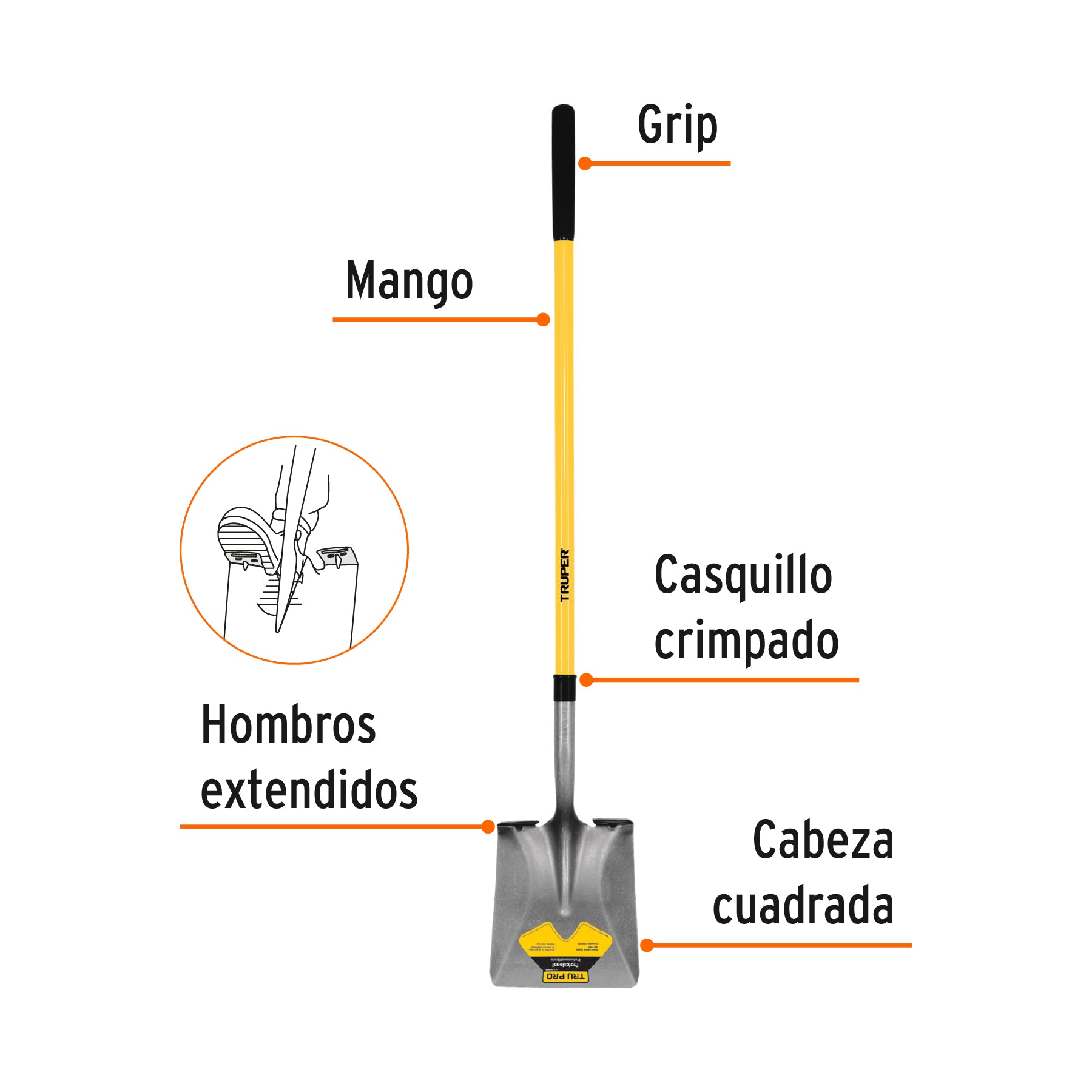 Pala tru glass cuadrada, mango largo 50"