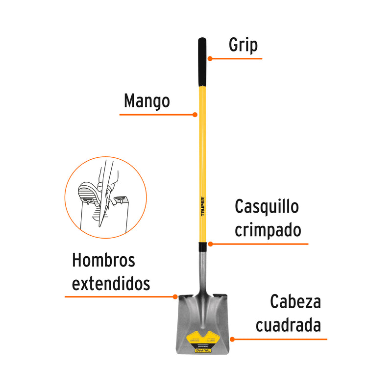 Pala tru glass cuadrada, mango largo 50"