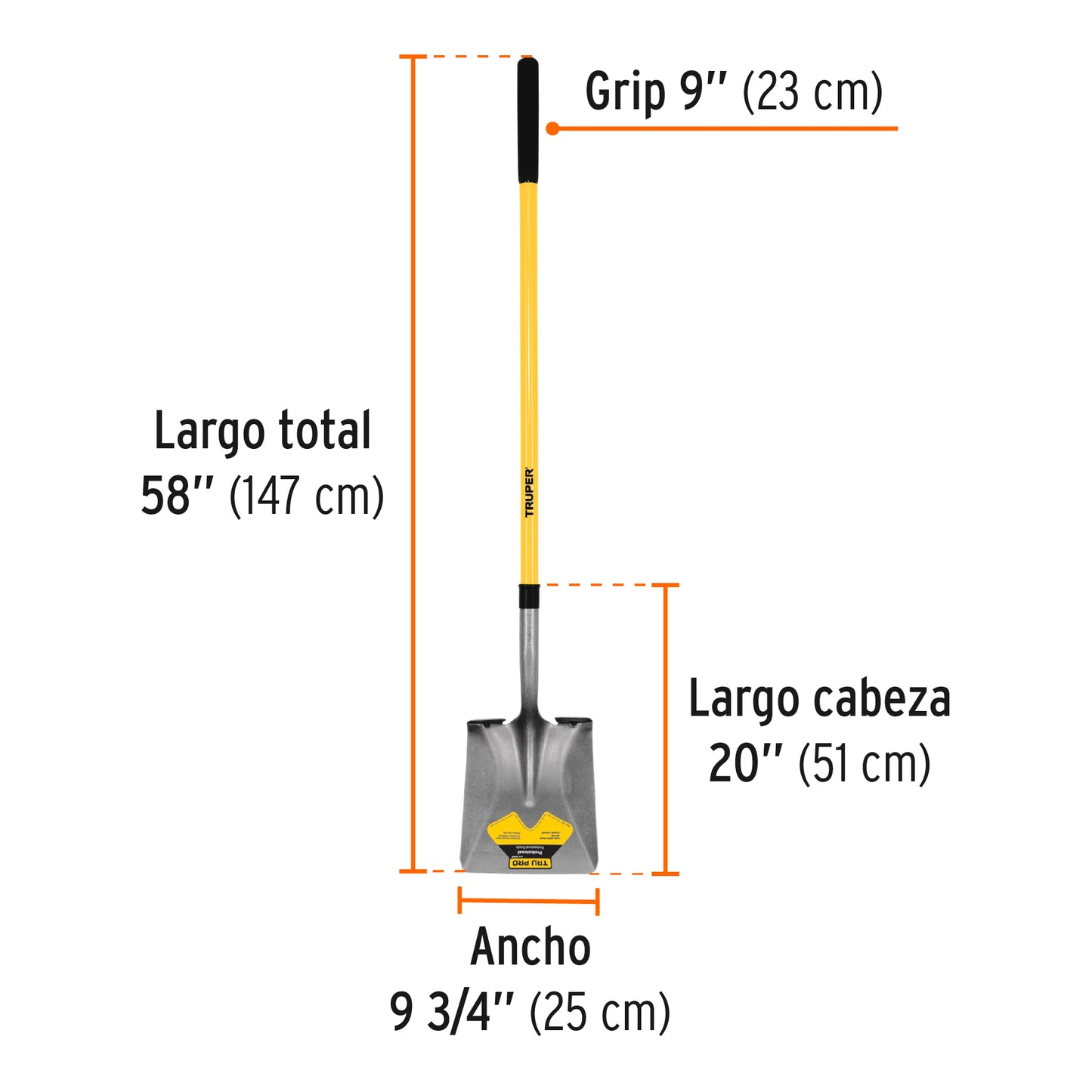 Pala tru glass cuadrada, mango largo 50"