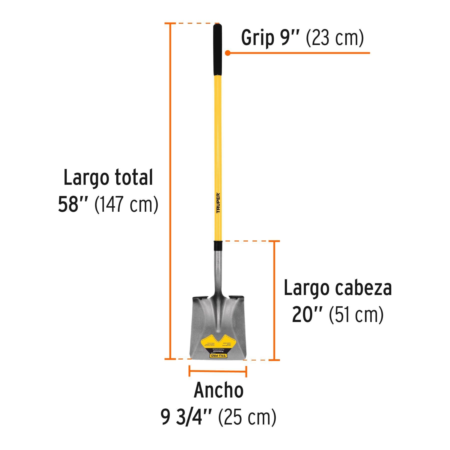 Pala tru glass cuadrada, mango largo 50"