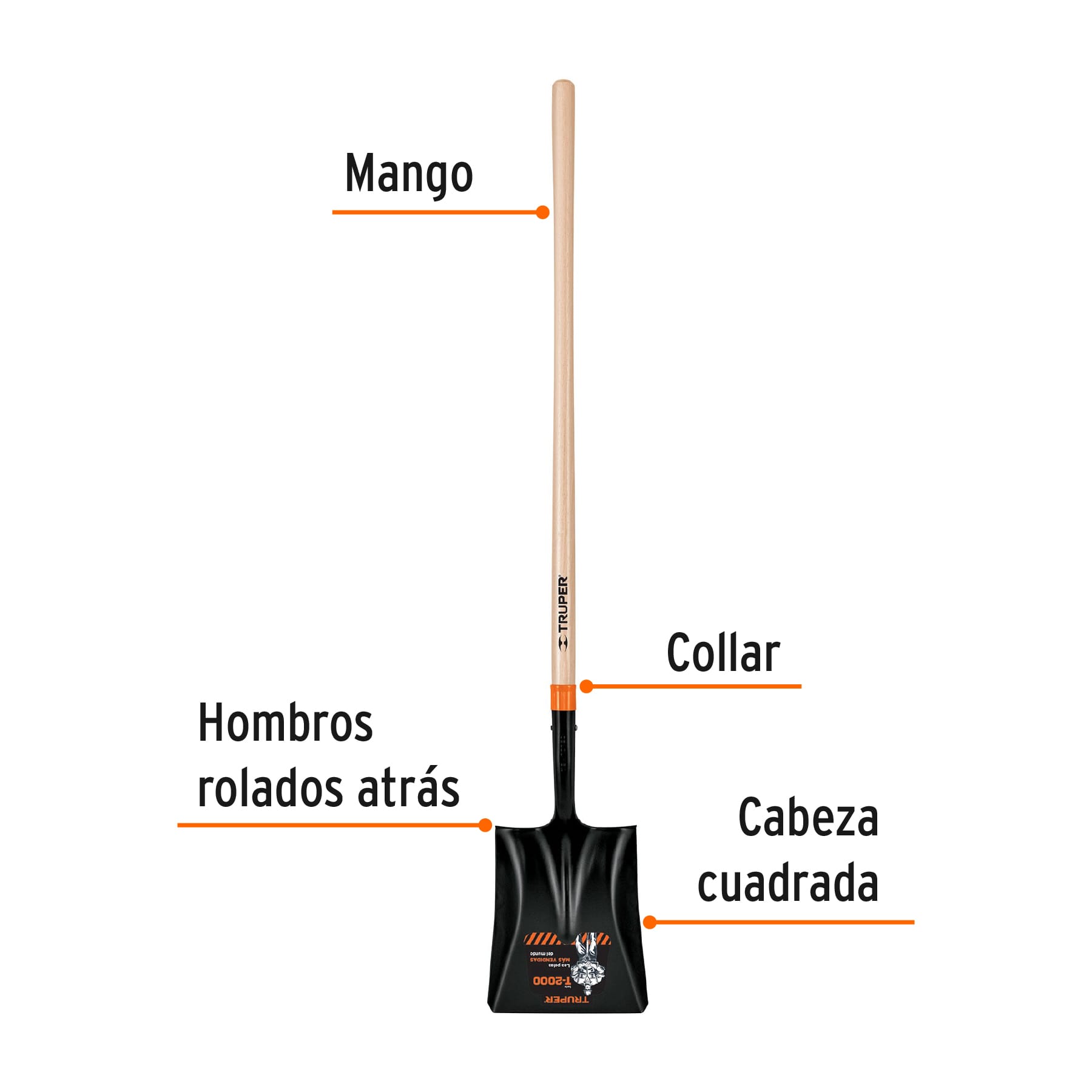 Pala t-2000 cuadrada, mango largo 45"