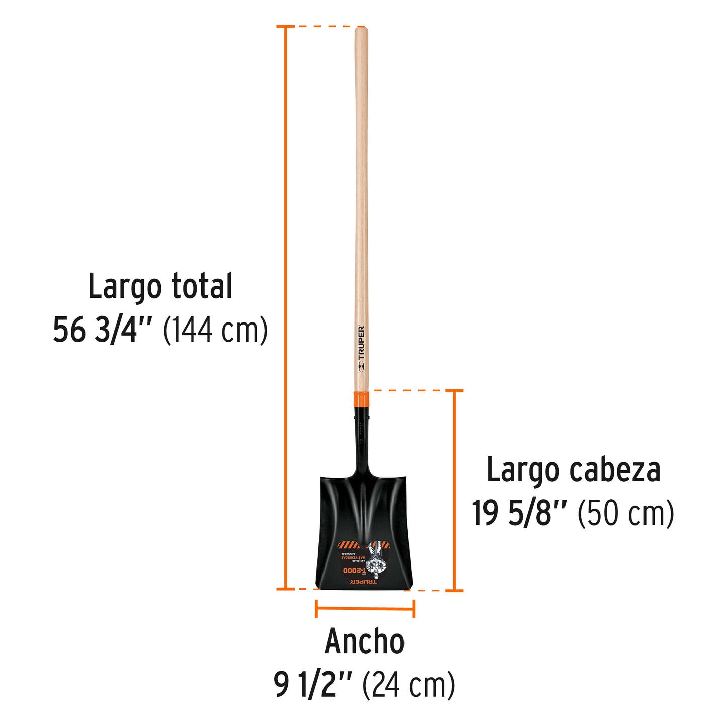Pala t-2000 cuadrada, mango largo 45"