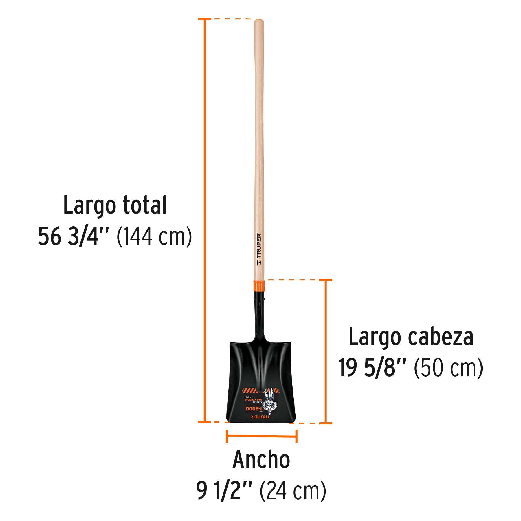 Pala t-2000 cuadrada, mango largo 45"
