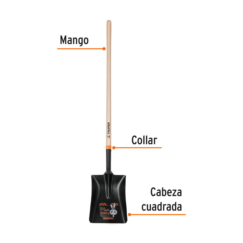 Pala T-2000 cuadrada, tipo español, mango largo 43'