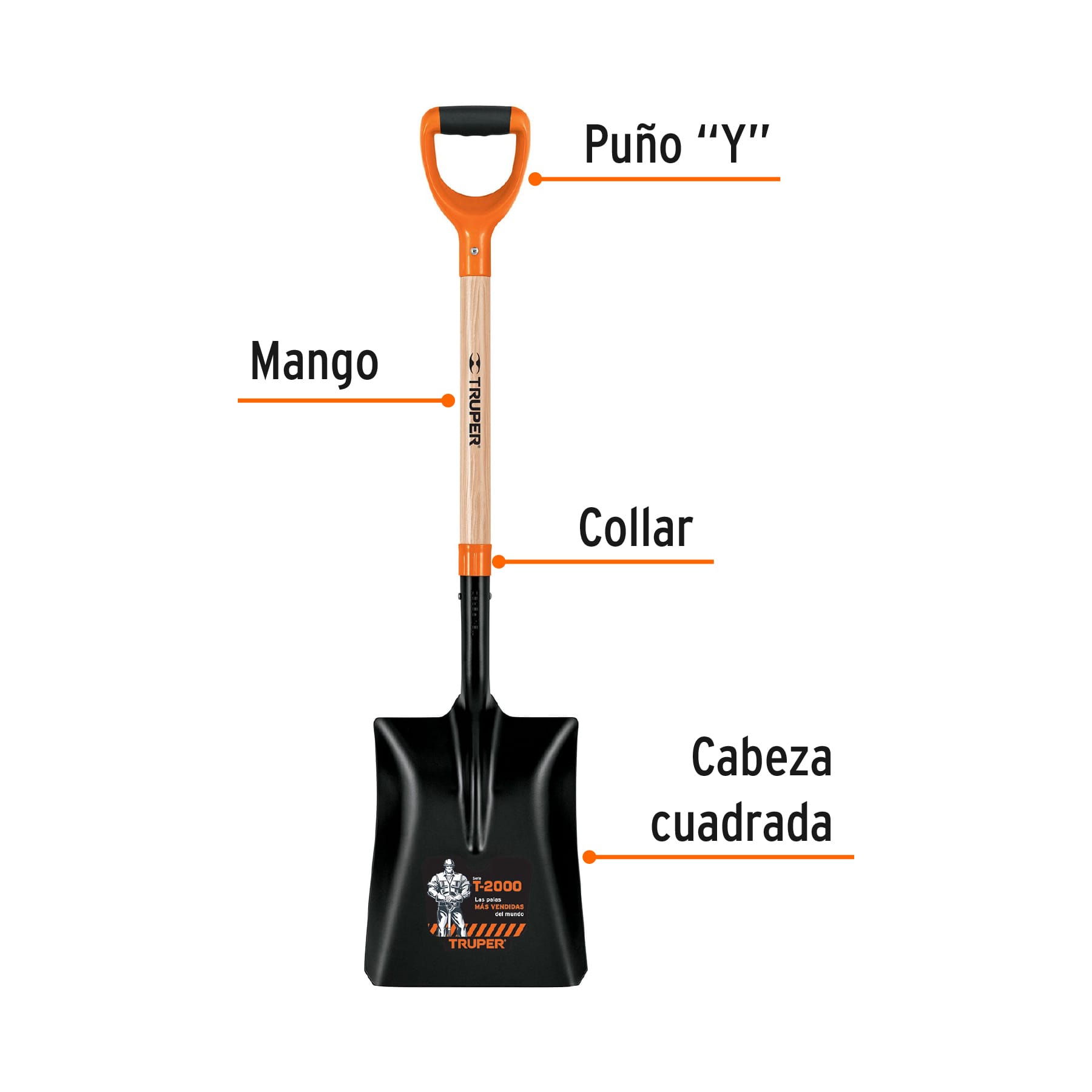Pala T-2000 cuadrada, tipo español, puño "Y"
