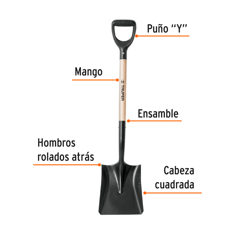 Pala T-1000 cuadrada, puño "Y", mango 18"