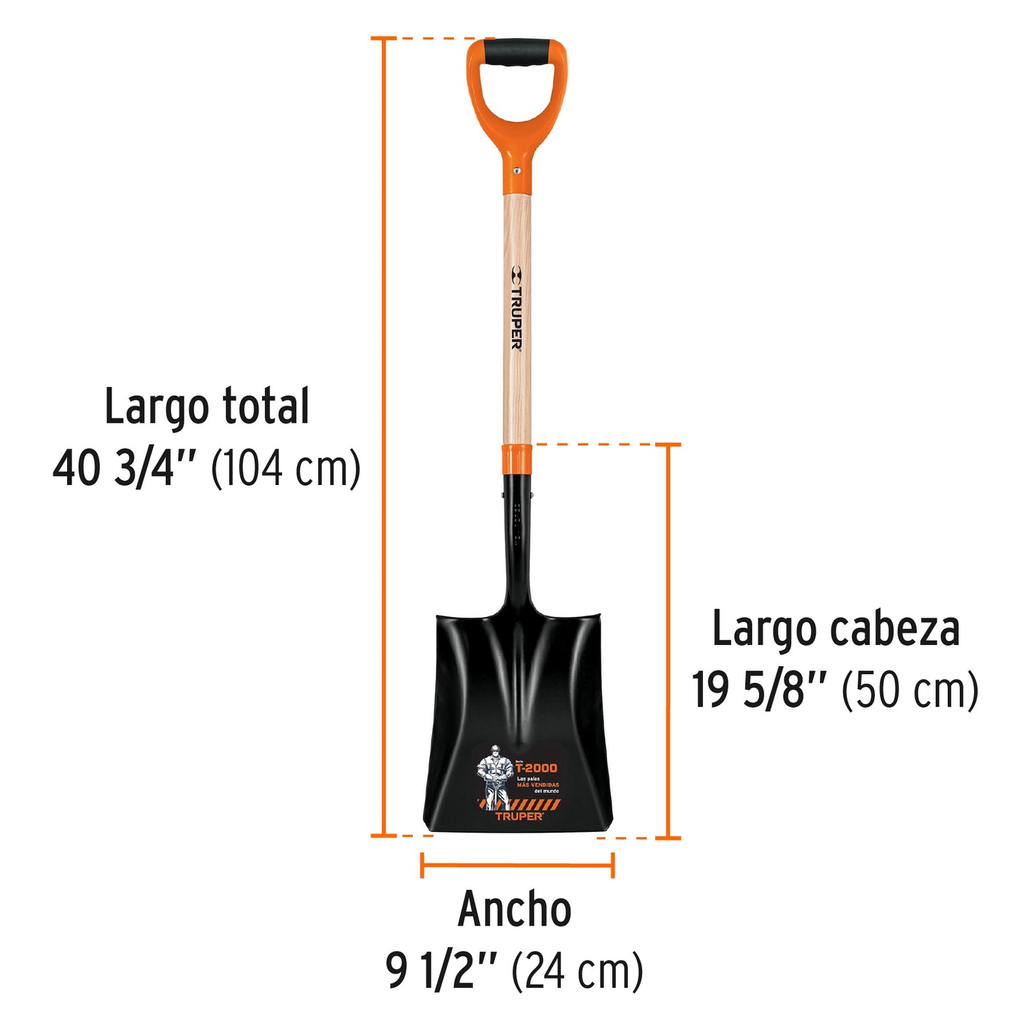 Pala t-2000 cuadrada, puño "y", mango 29-1/2"