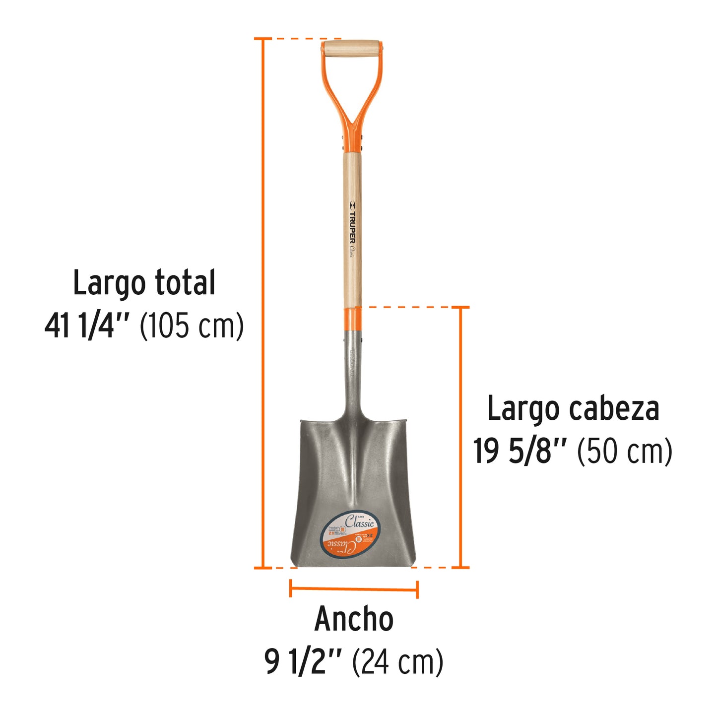 Pala classic cuadrada, puño "y", mango 31"
