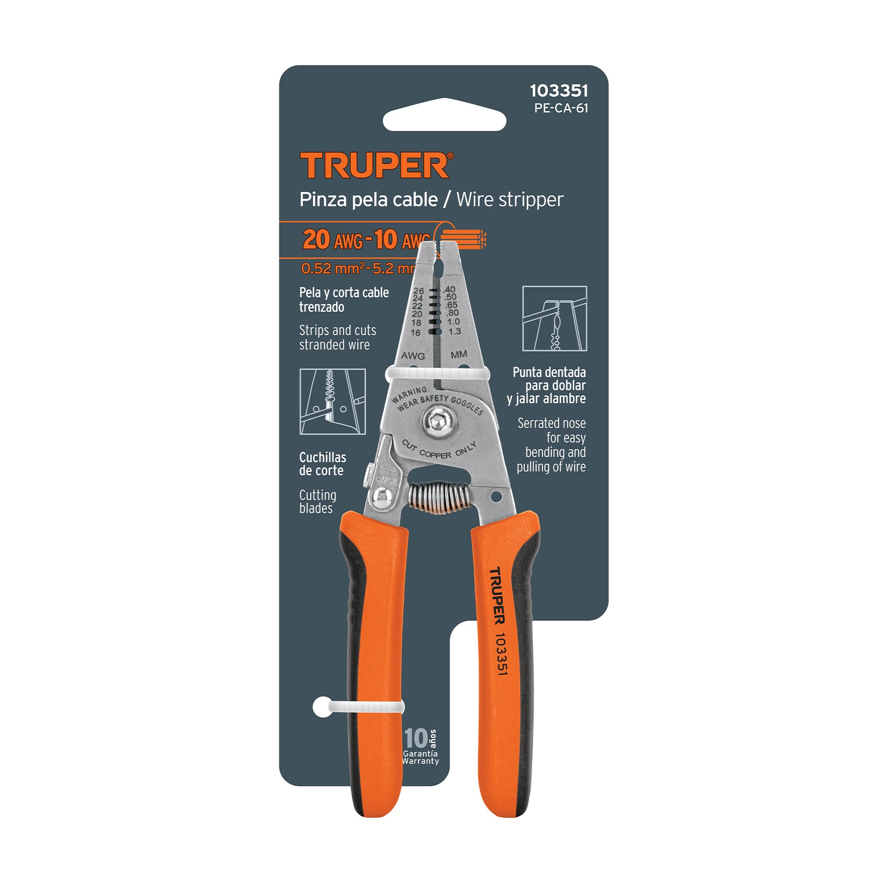 Pinza 6' pela cables, 20 a 10 AWG, TRUPER