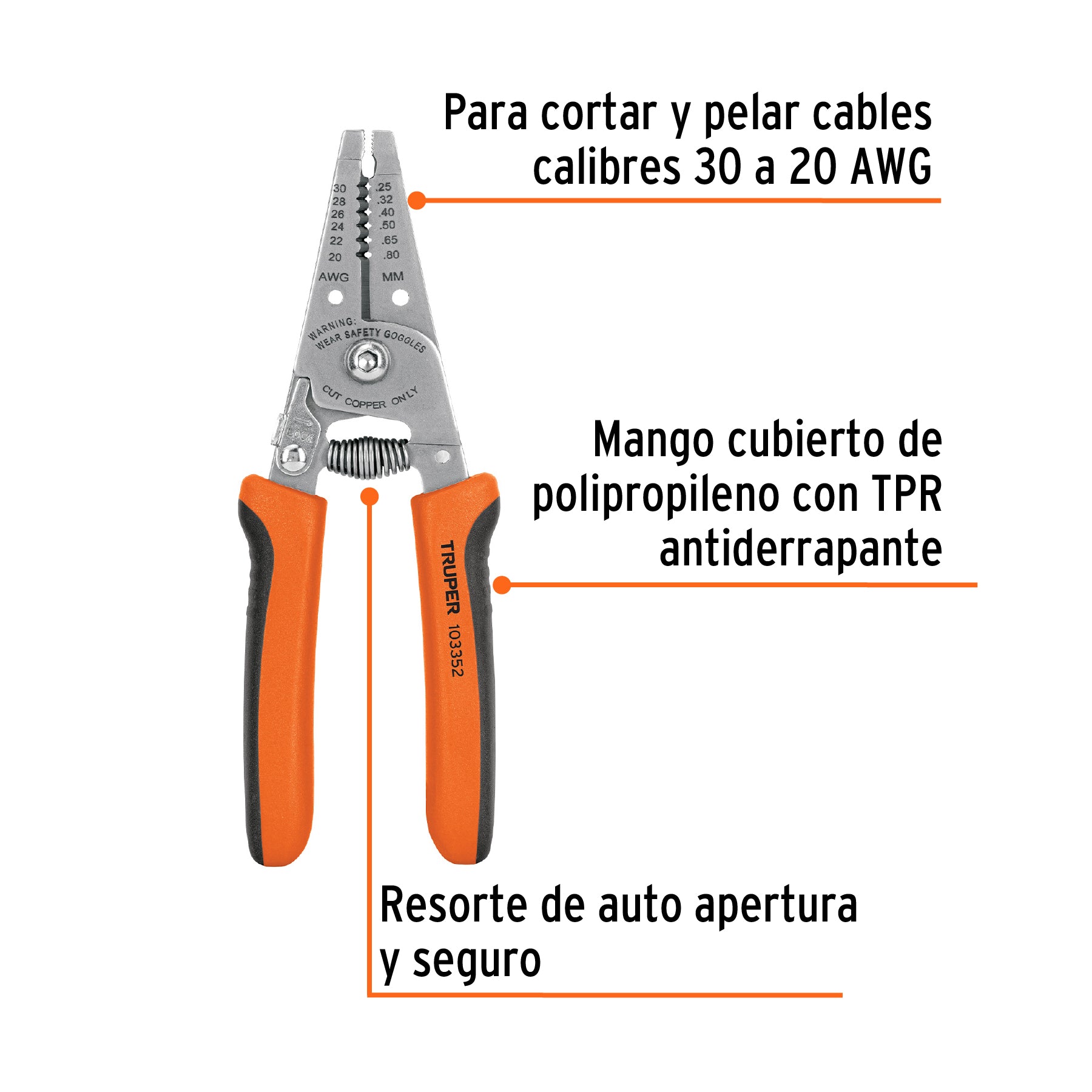 Pinza 6' pela cables, 30 a 20 AWG, TRUPER