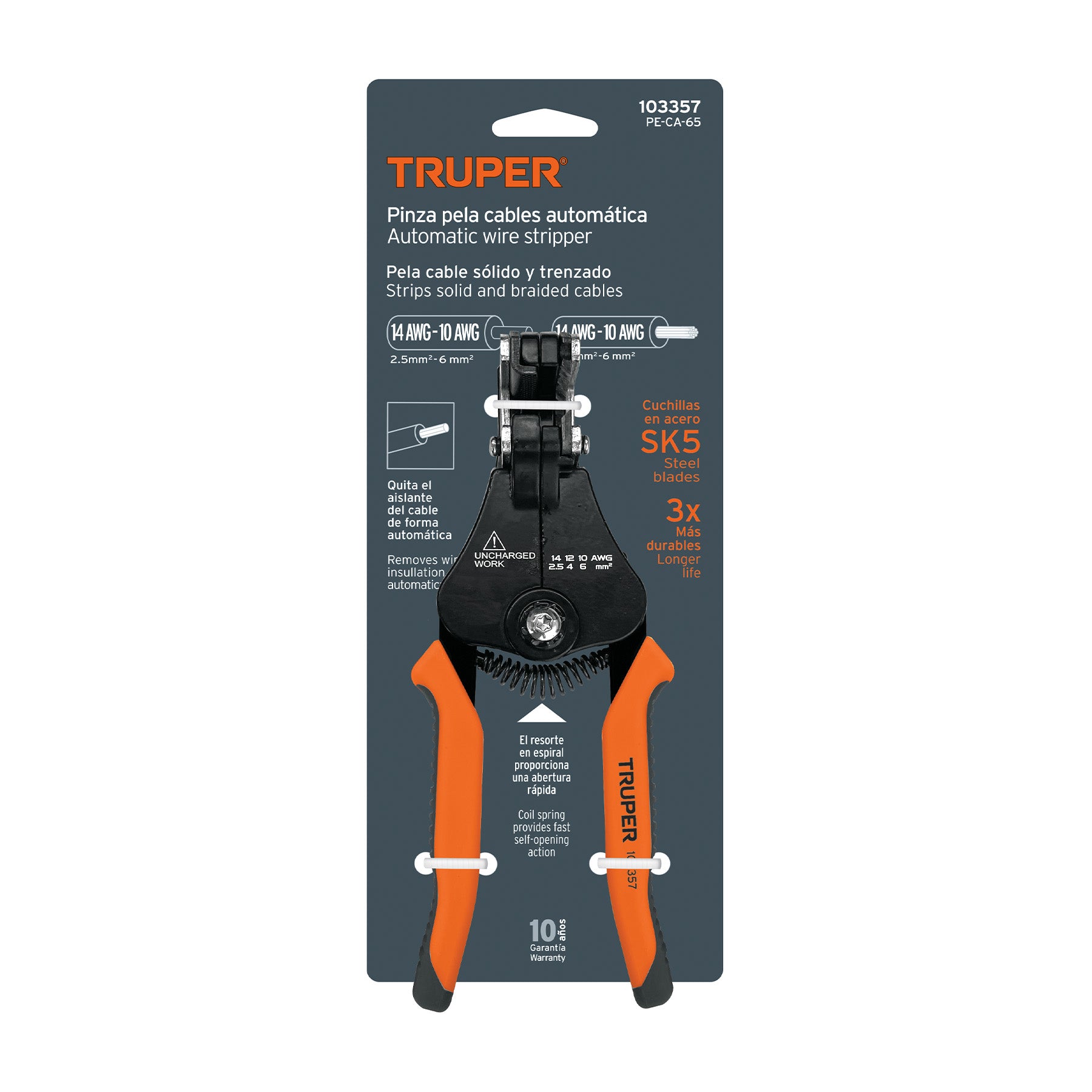 Pinza 6.5' pela cables automática, 14 a 10 AWG, TRUPER
