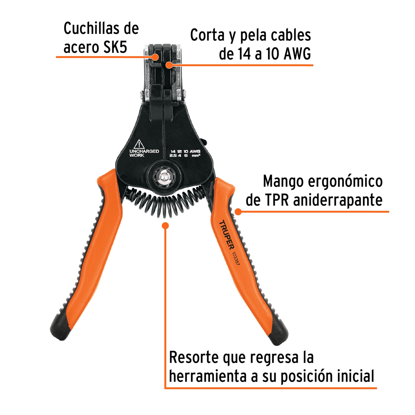 Pinza 6.5' pela cables automática, 14 a 10 AWG, TRUPER