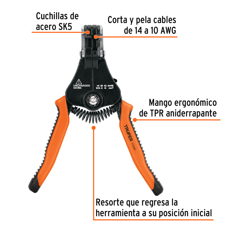 Pinza 6.5' pela cables automática, 14 a 10 AWG, TRUPER