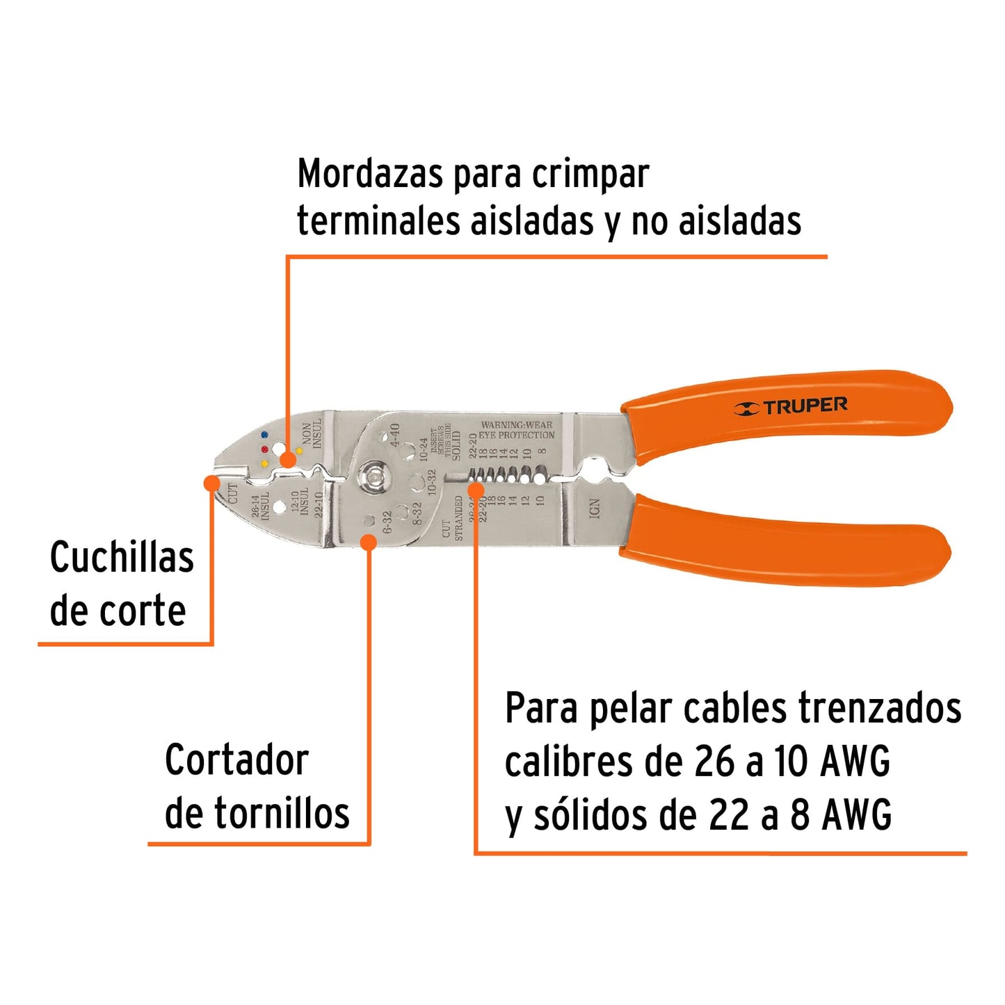 Pinza pelacables 9", 7 medidas, 4 mordazas