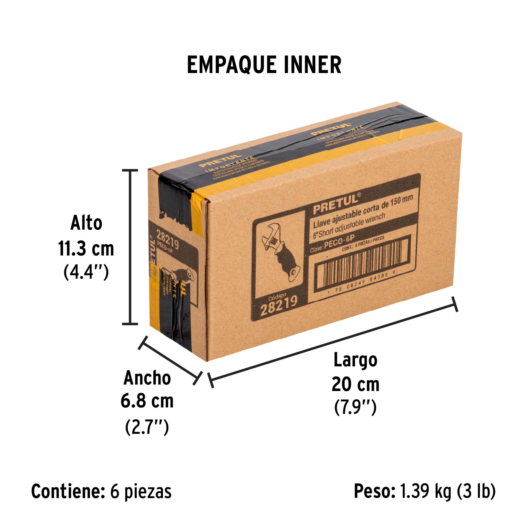 Perico corto, 6" con grip, Pretul
