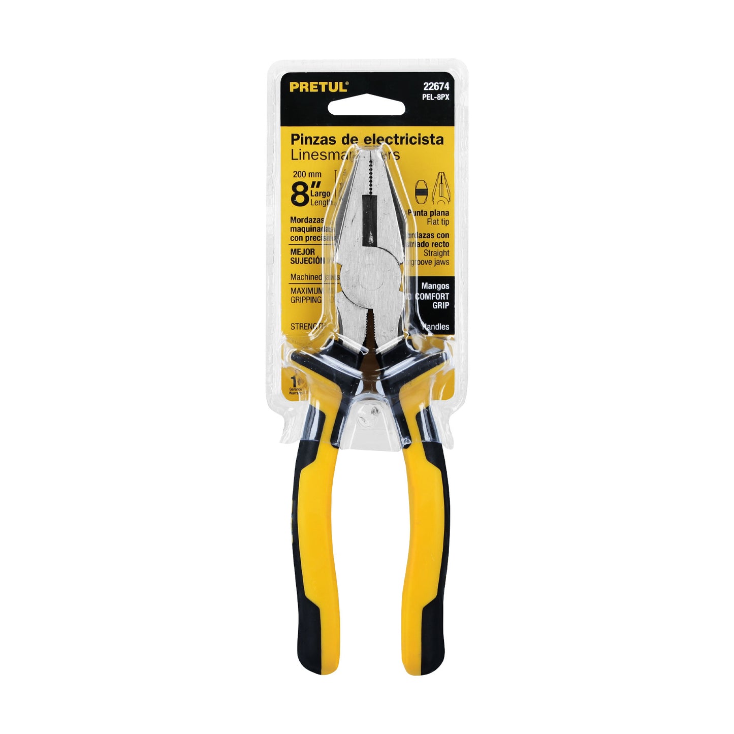Pinza para electricista 8", mango comfort grip, pretul