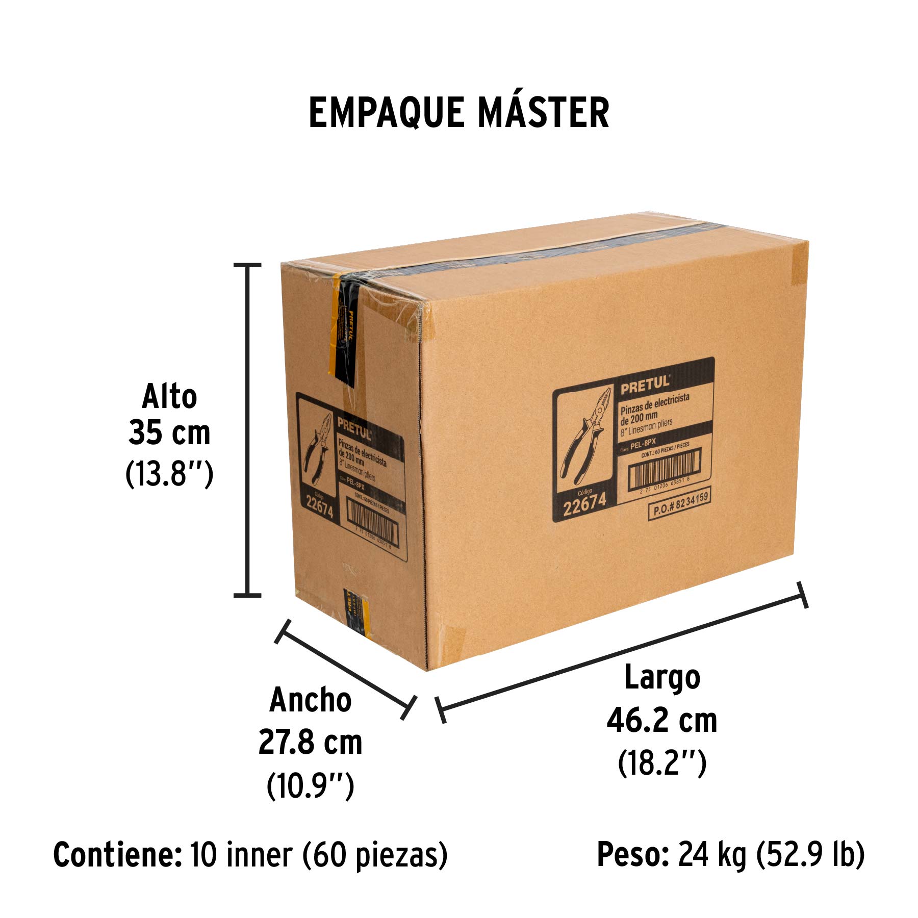 Pinza para electricista 8", mango comfort grip, pretul