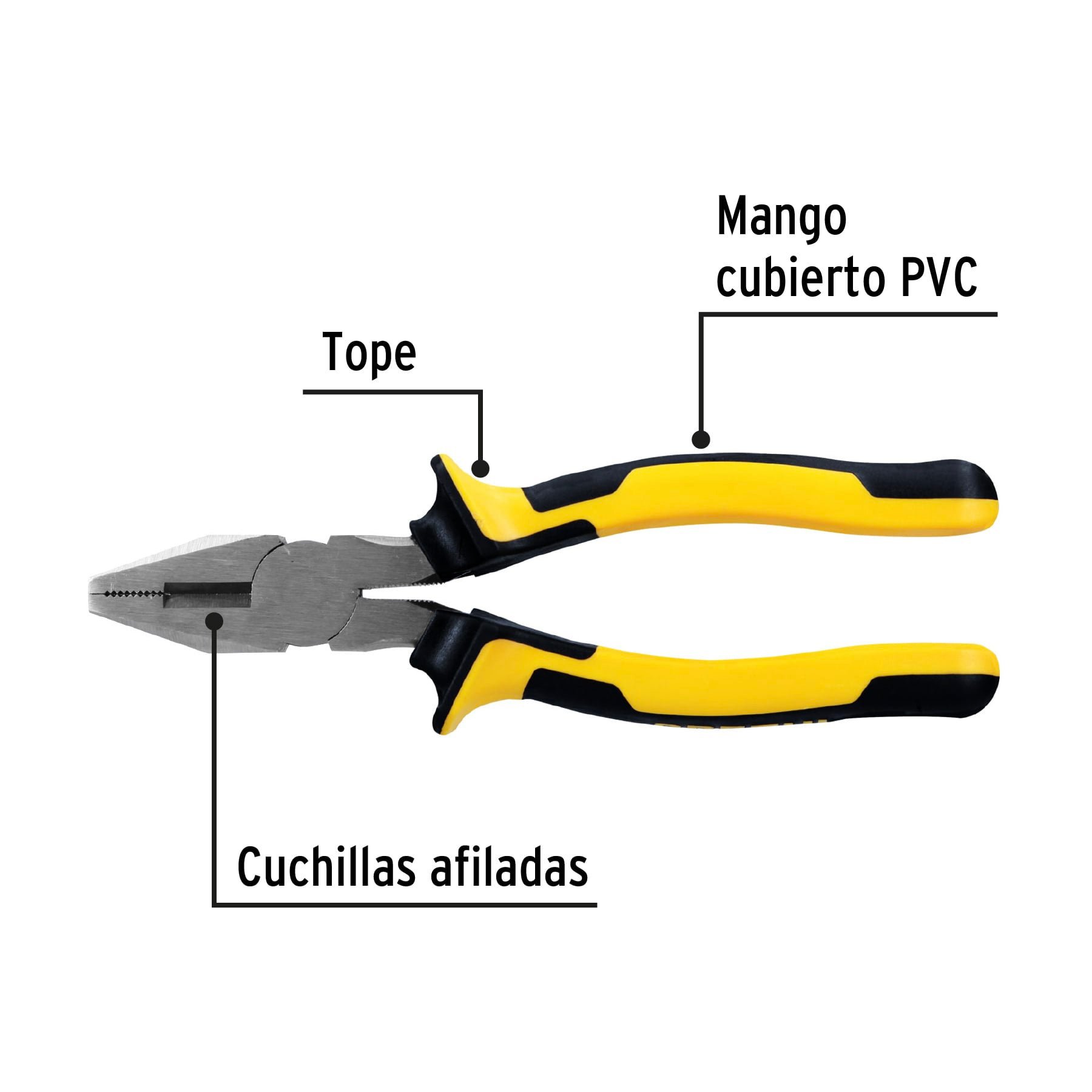 Pinza para electricista 8", mango comfort grip, pretul