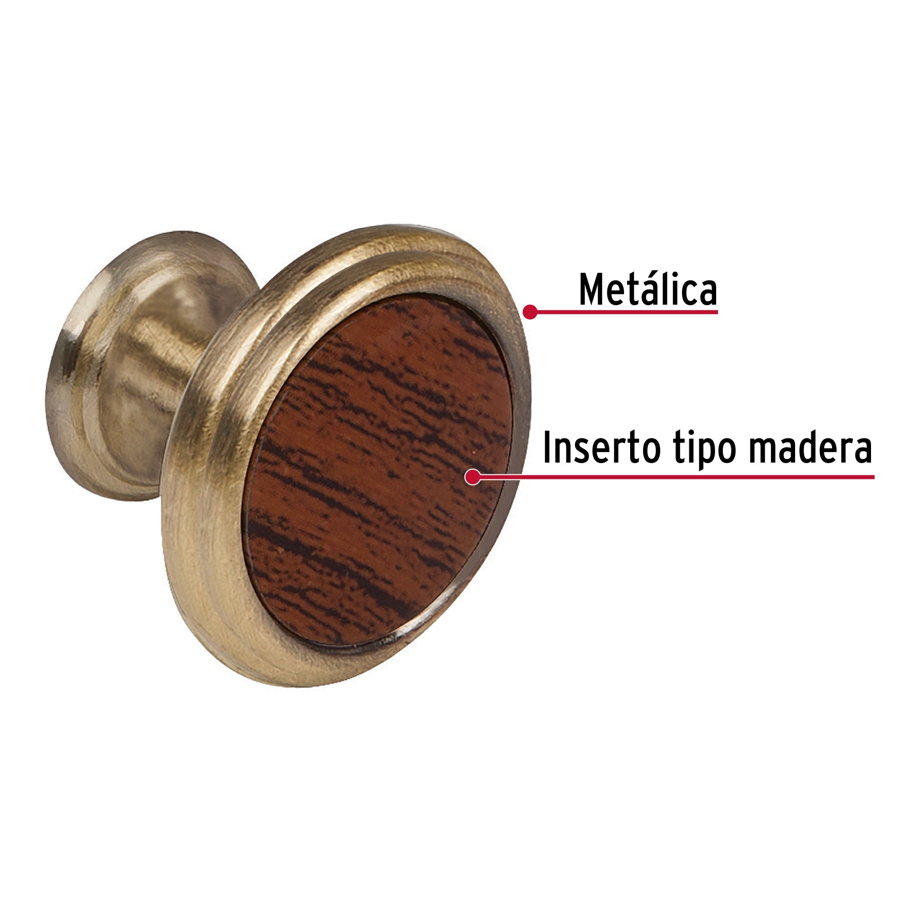Perilla, latón antiguo con inserto tipo madera