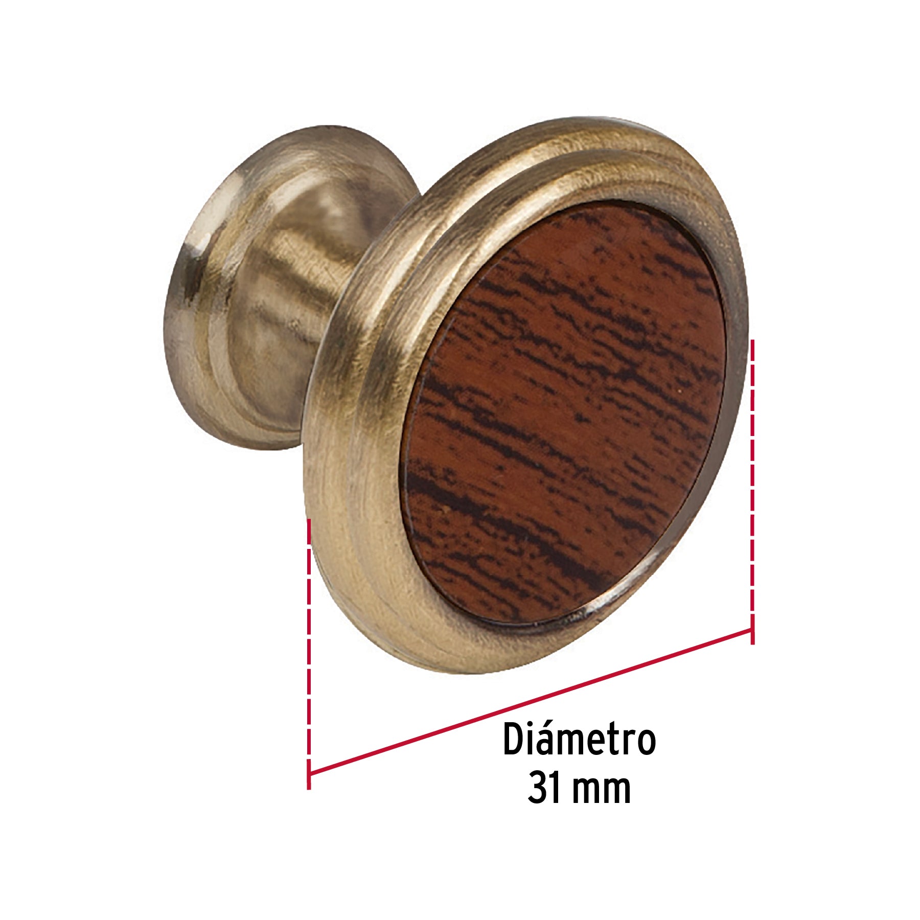 Perilla, latón antiguo con inserto tipo madera