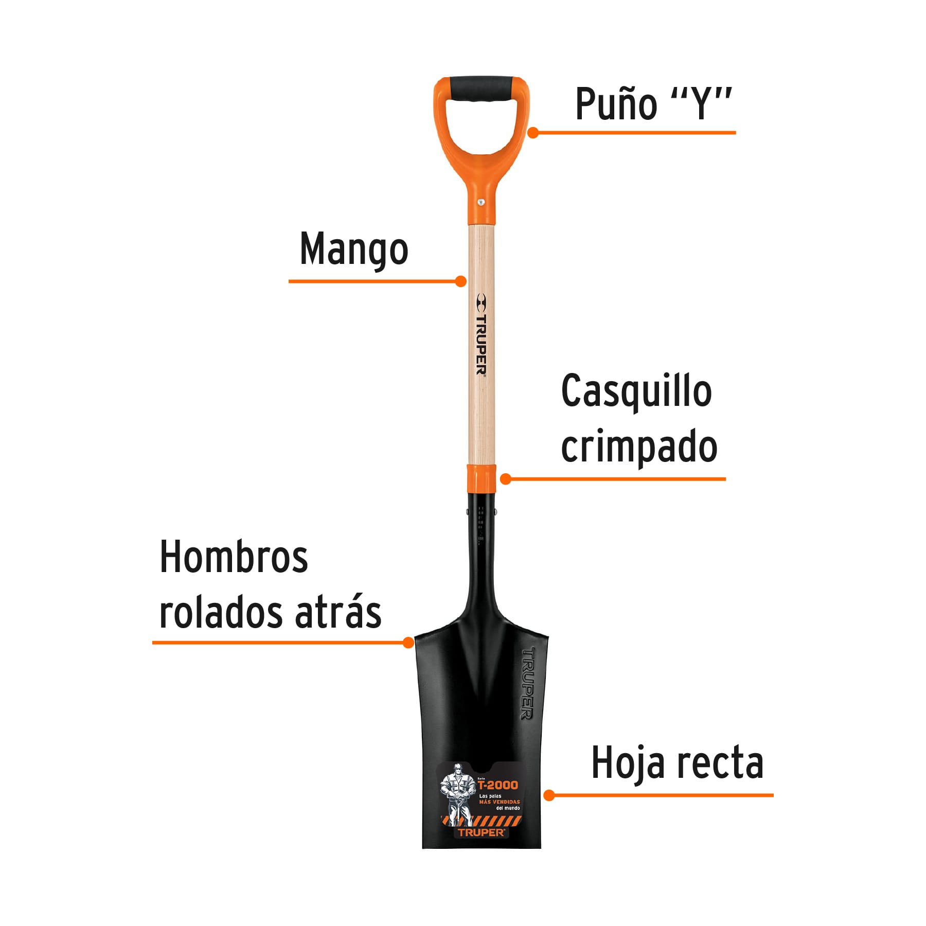 Pala t-2000 escarramán corta, puño "y"