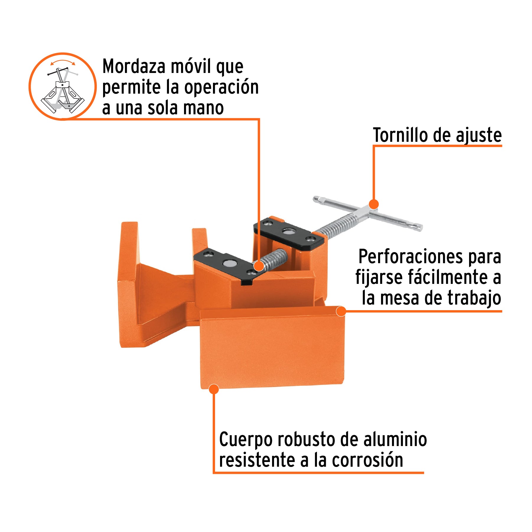 Prensa esquinera profesional, 2-1/2' de aluminio, Truper